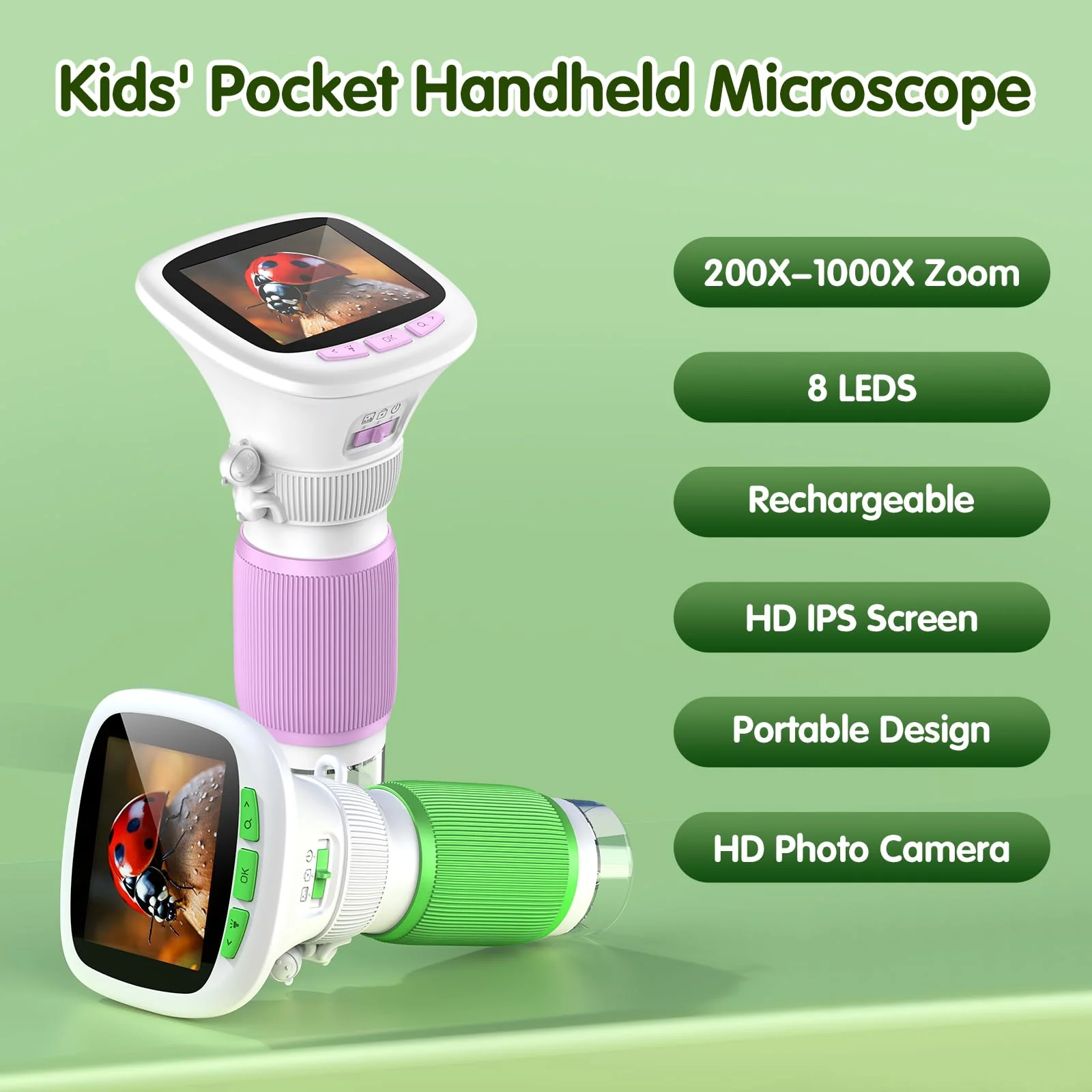 Microscope for Kids, EDCREATY 200X-1000X Portable Pocket Handheld Microscope, 2.4 High-Definition Screen, 200W Pixels for Birthday Christmas Holiday Toys Gifts for 5 6 7 8 9 10 11 12 Kids - Image 4