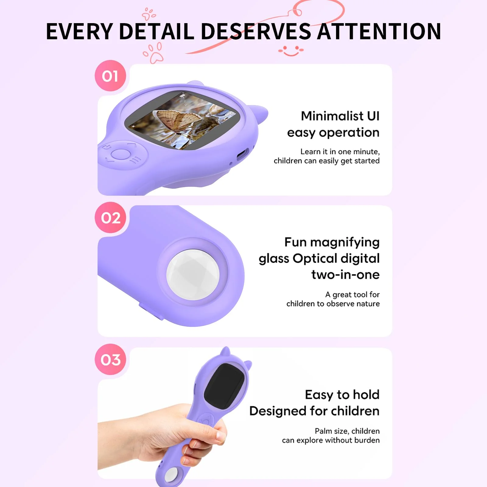 Microscope for Kids - Mini Pocket Handheld Microscope for Toddlers-STEM Educational Science Kit Toys for Christmas Birthday Gifts Toys for 5 6 7 8 9 10 11 12 Year Old Girls(Purple) - Image 5
