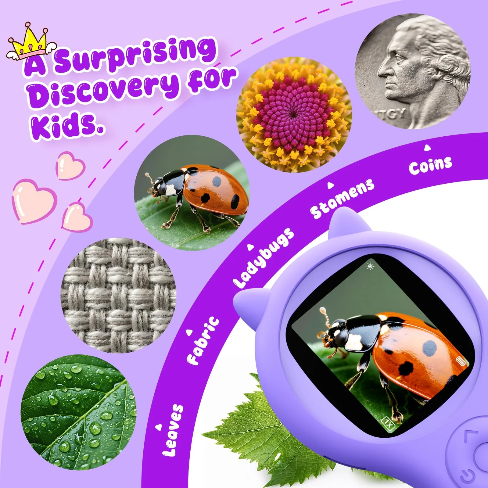 Microscope for Kids - Mini Pocket Handheld Microscope for Toddlers-STEM Educational Science Kit Toys for Christmas Birthday Gifts Toys for 5 6 7 8 9 10 11 12 Year Old Girls(Purple) - Image 7