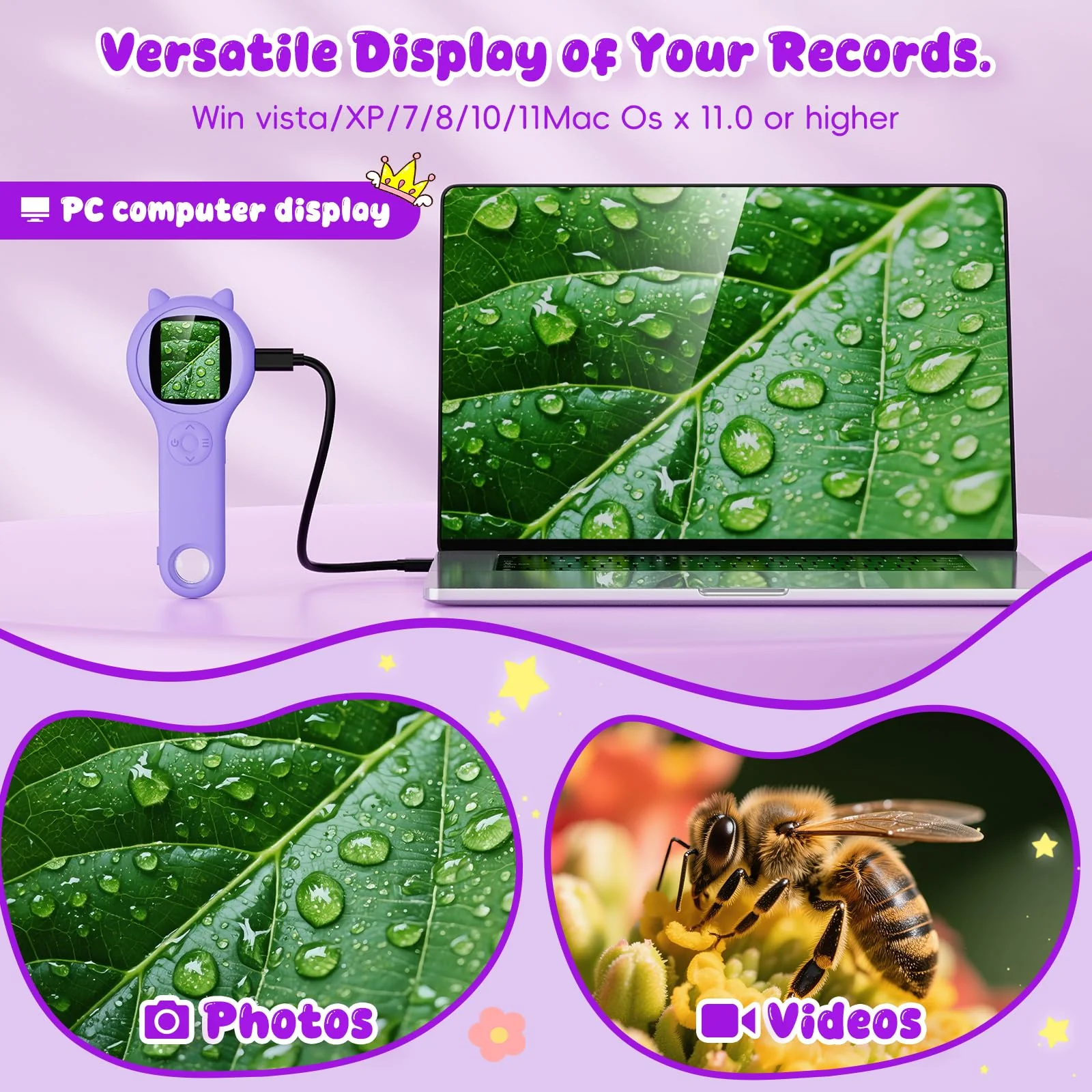 Microscope for Kids - Mini Pocket Handheld Microscope for Toddlers-STEM Educational Science Kit Toys for Christmas Birthday Gifts Toys for 5 6 7 8 9 10 11 12 Year Old Girls(Purple) - Image 9