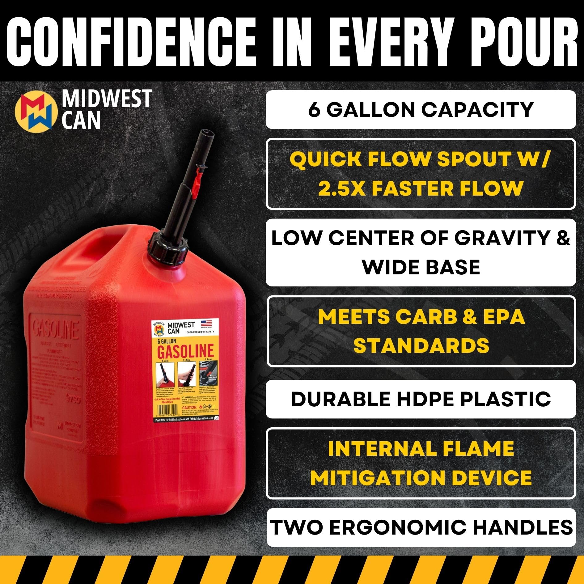 Midwest Can 6610 Quick Flow Spout Auto Shut Off Gasoline Can - 6 Gallon - Image 6