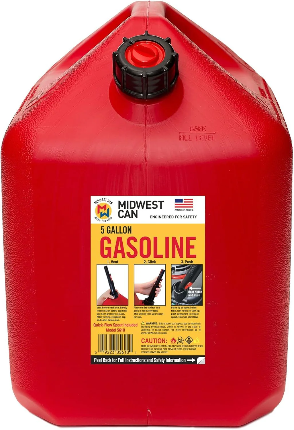 Midwest Can Company 5610 5 Gallon Gas Can Fuel Container Jugs w/Spout (2 Pack) - Image 9