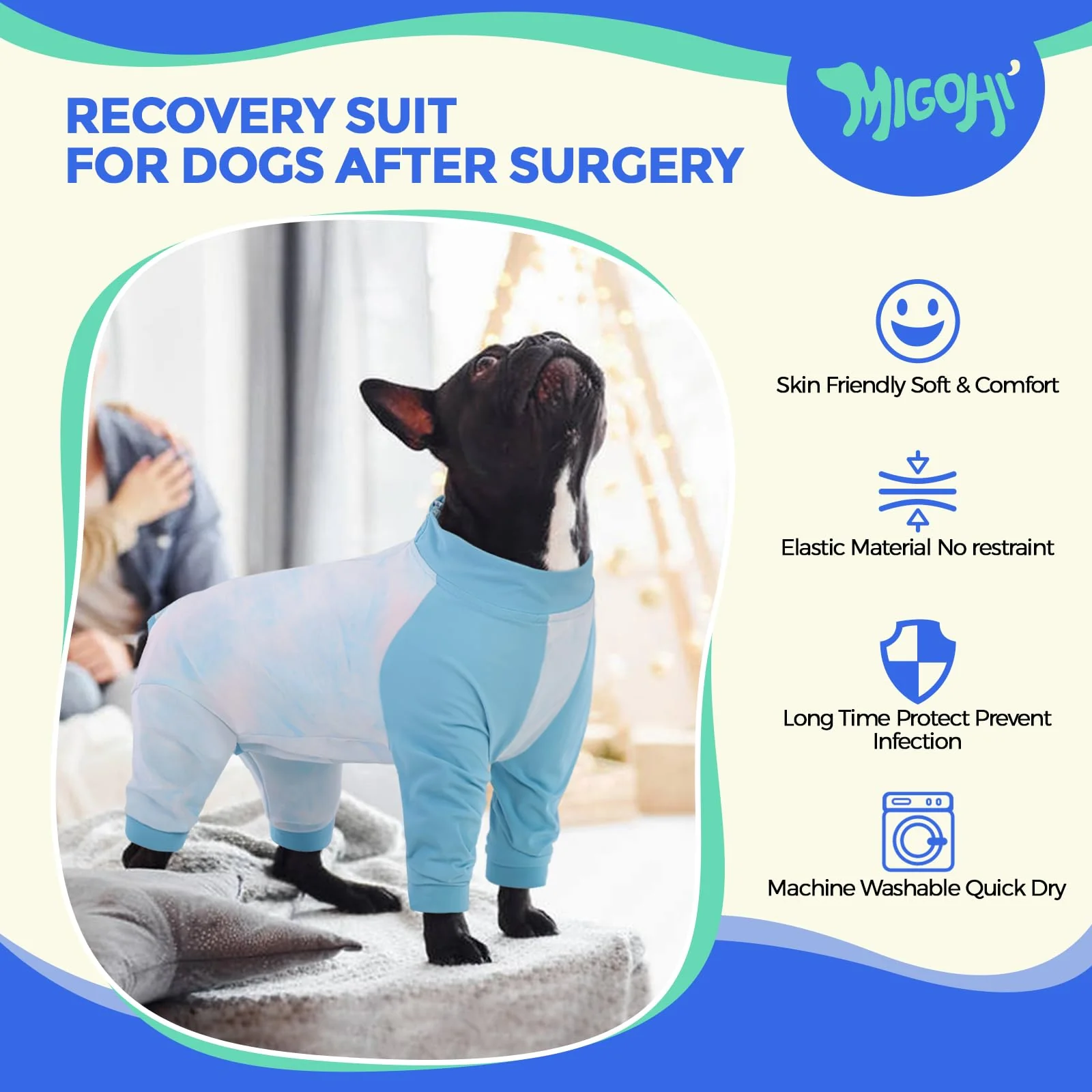 MIGOHI Full Body Dog Recovery Suit - Breathable Onesie for Female Male, Anti-Licking Pajamas, Surgery Suit for Large Dogs, XL, Blue - Image 5