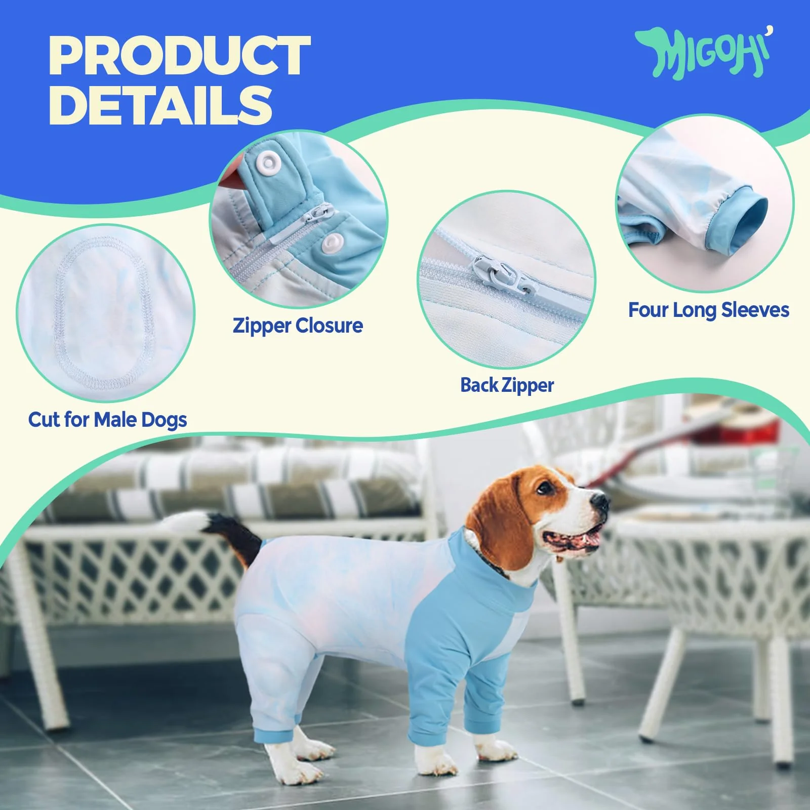 MIGOHI Full Body Dog Recovery Suit - Breathable Onesie for Female Male, Anti-Licking Pajamas, Surgery Suit for Large Dogs, XL, Blue - Image 7