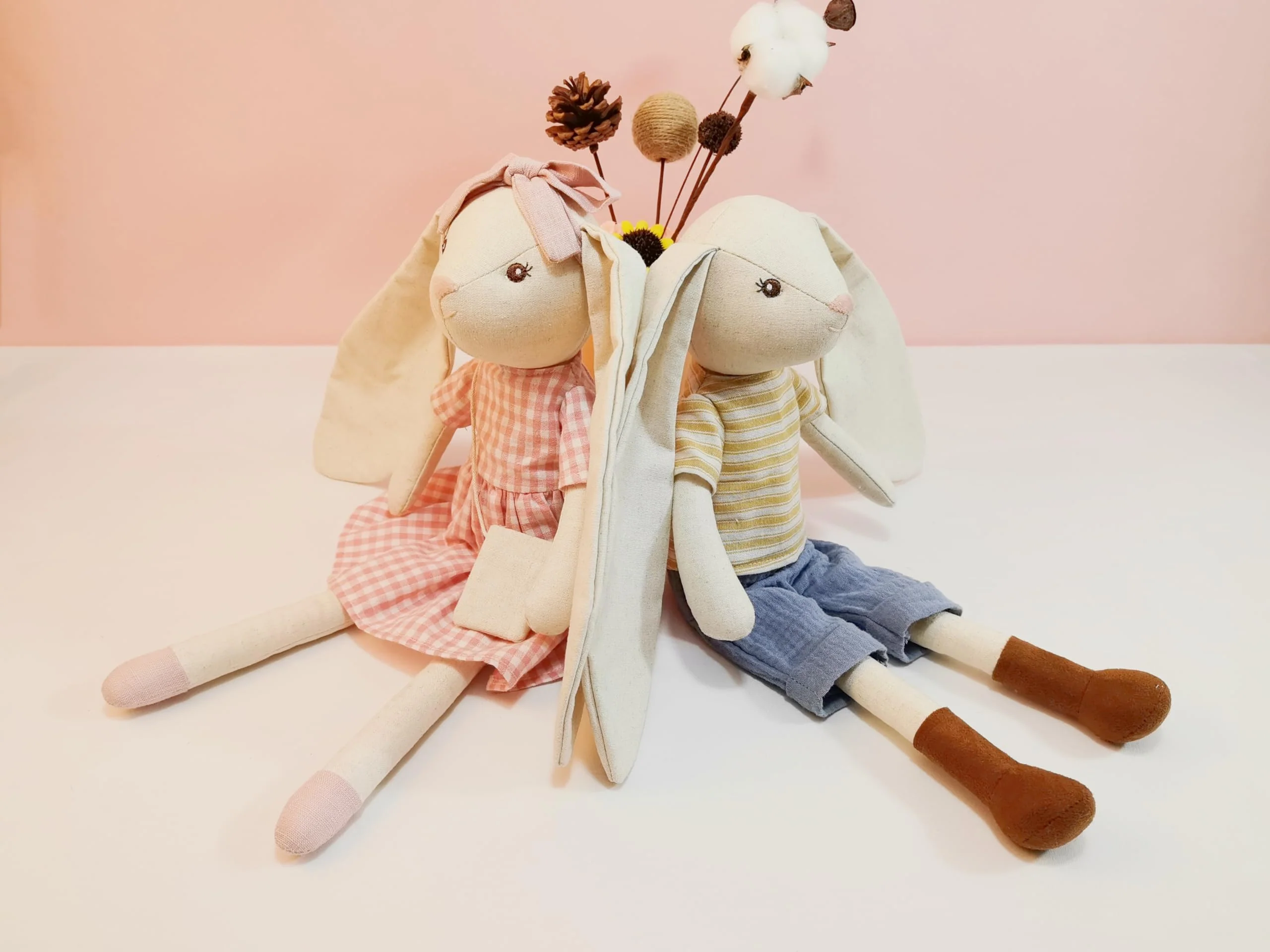 Mikee Fluffie 15" Bunny Stuffed Animal for Girls, Plush Toy Doll -Wearing Pink Plaid Dress,Cute Doll Set Dress Up for 3 4 5 Year Old Girl - Gift for Little Girl, Birthday, Easter,Christmas… - Image 3