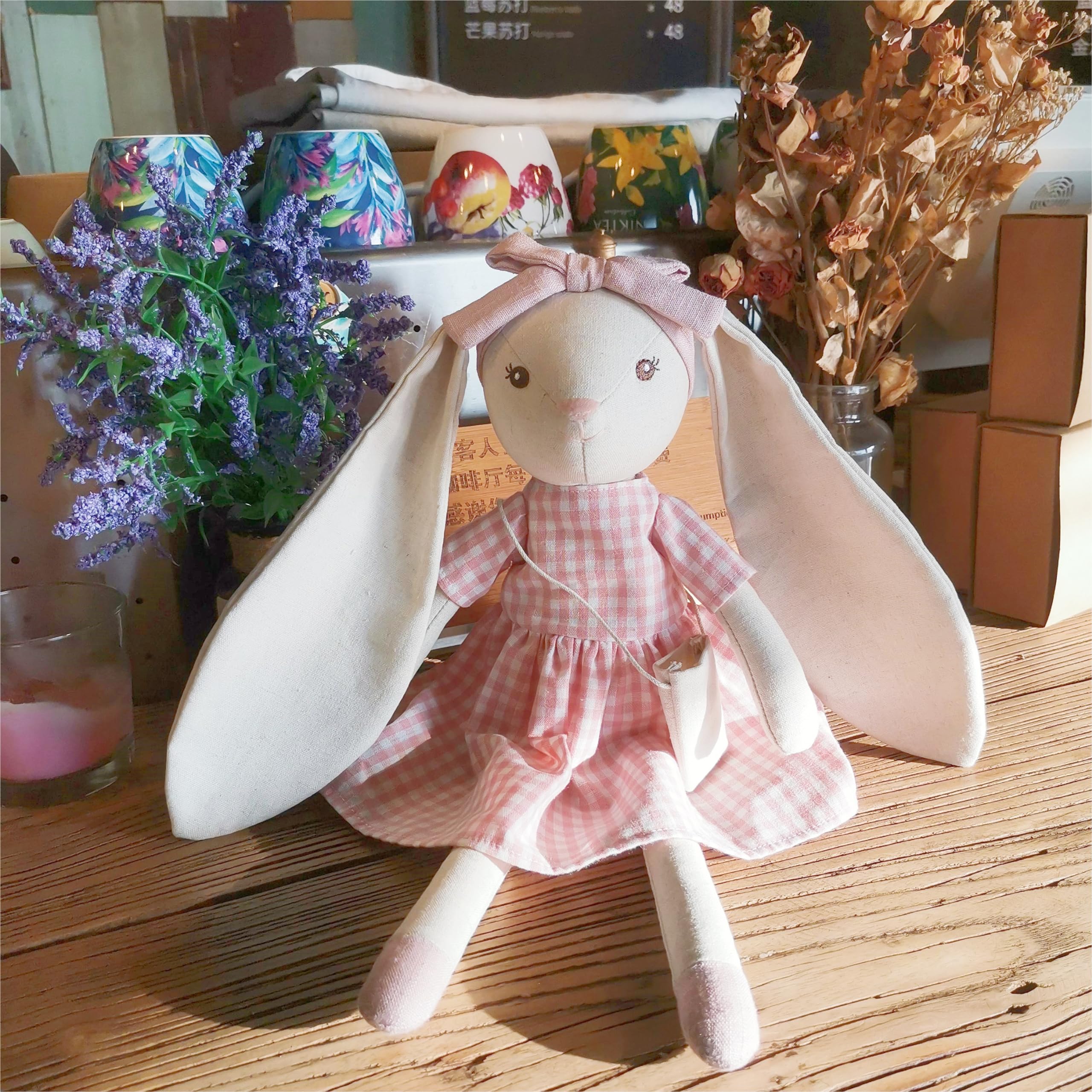 Mikee Fluffie 15" Bunny Stuffed Animal for Girls, Plush Toy Doll -Wearing Pink Plaid Dress,Cute Doll Set Dress Up for 3 4 5 Year Old Girl - Gift for Little Girl, Birthday, Easter,Christmas… - Image 8