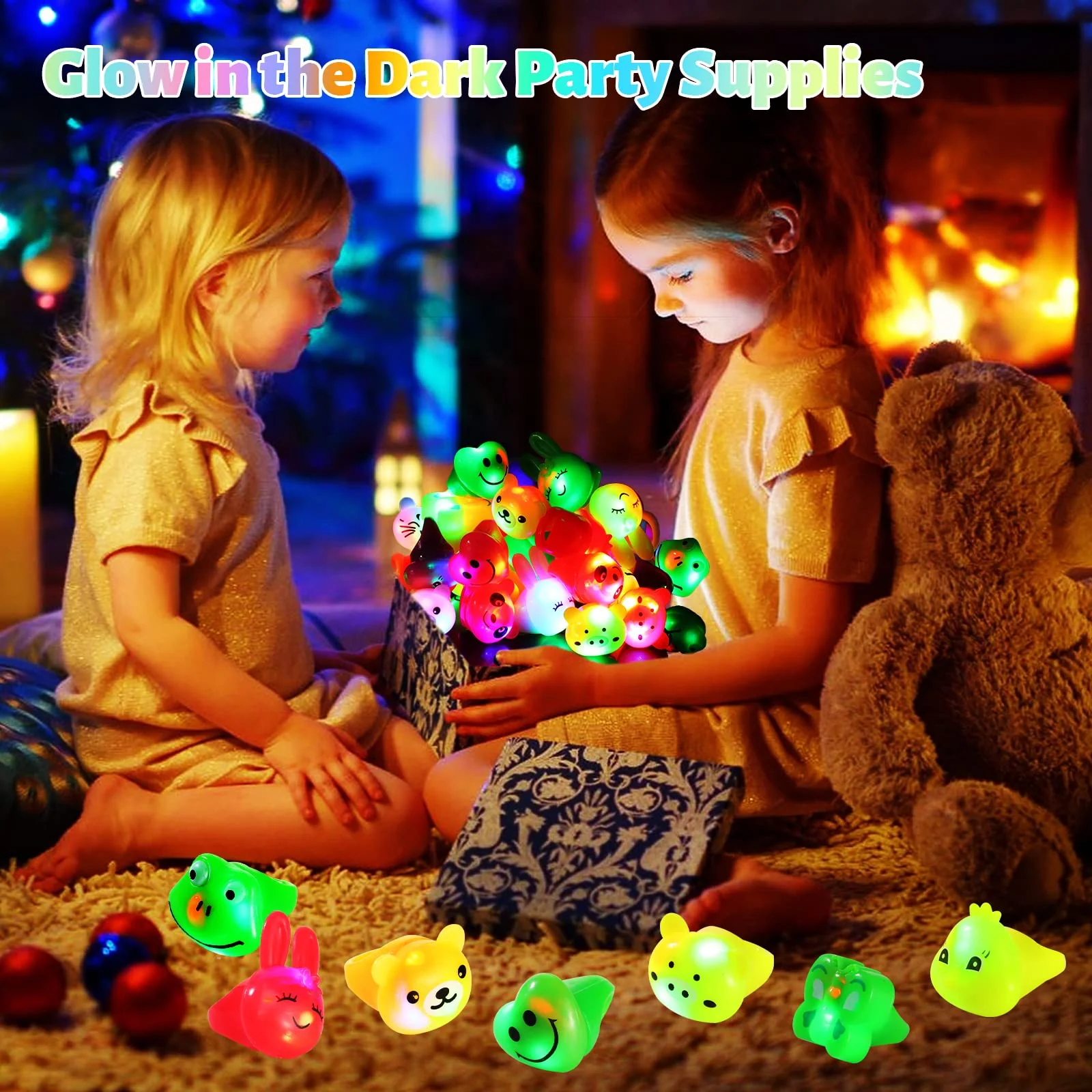 Mikulala 36 Pack Light Up Rings Glow in The Dark Party Supplies, Light up Party Favors, Goodie Bag Stuffers, Birthday Christmas Party Favors Classroom Prizes Cute Animal Treasure Box for Kids - Image 5