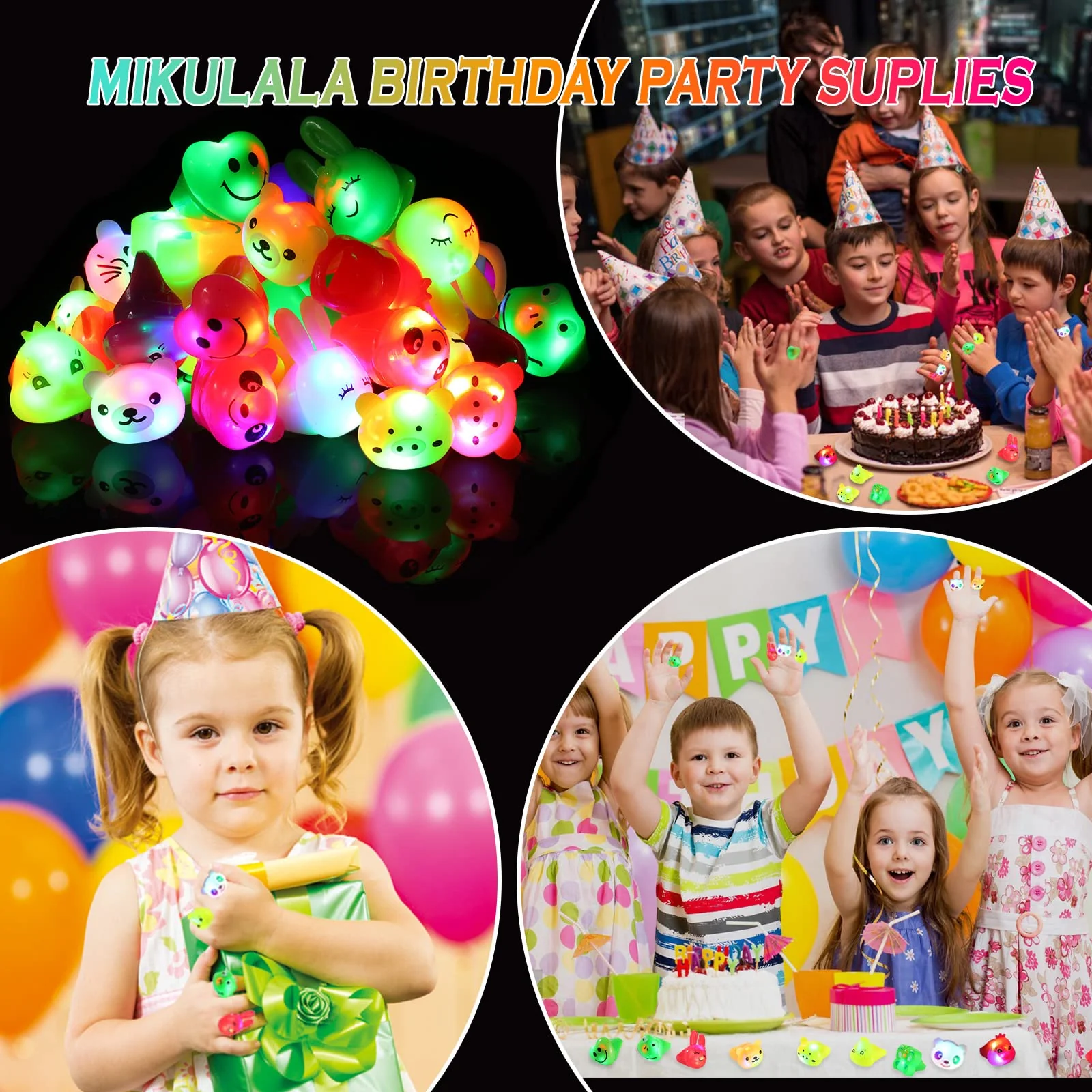 Mikulala 36 Pack Light Up Rings Glow in The Dark Party Supplies, Light up Party Favors, Goodie Bag Stuffers, Birthday Christmas Party Favors Classroom Prizes Cute Animal Treasure Box for Kids - Image 6