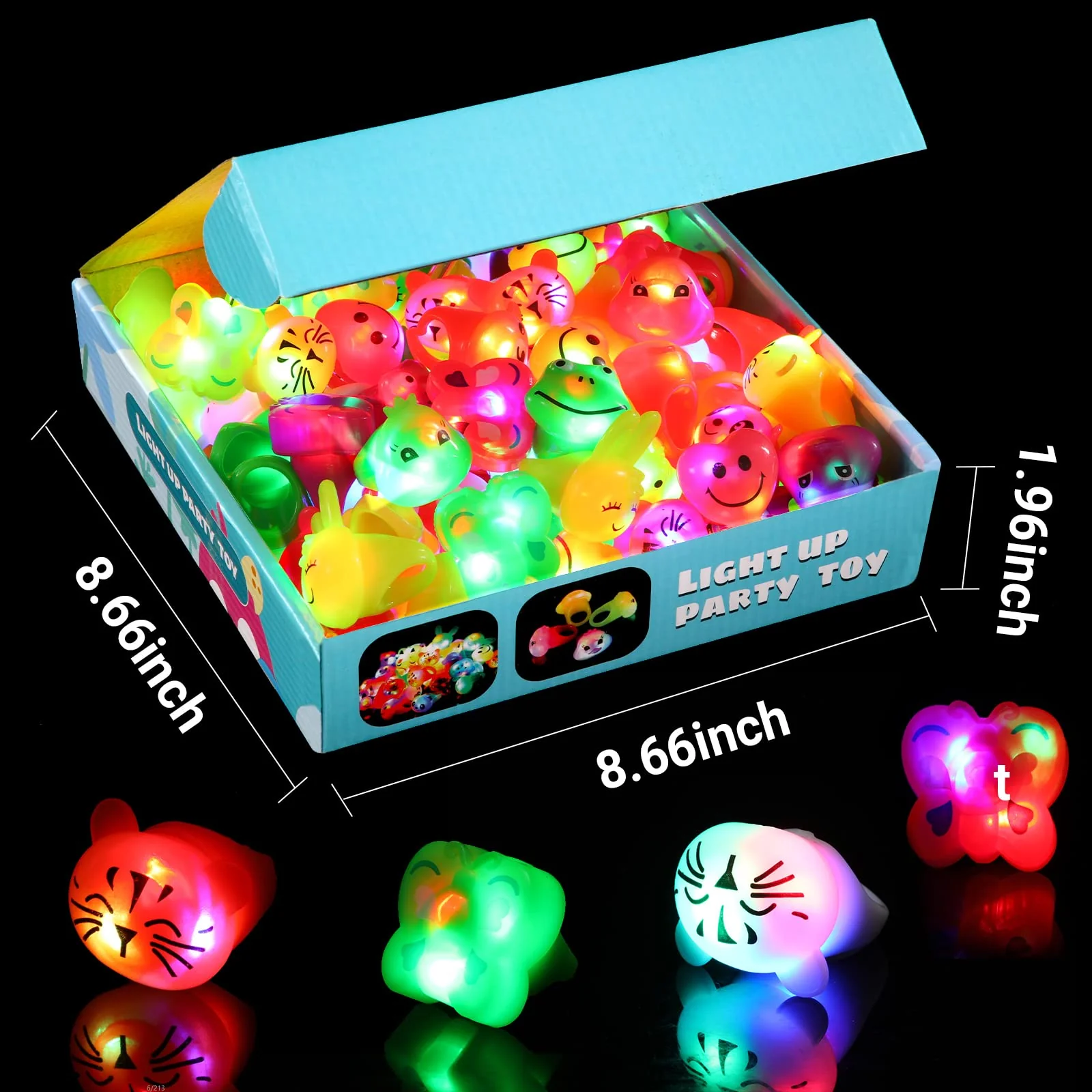 Mikulala 36 Pack Light Up Rings Glow in The Dark Party Supplies, Light up Party Favors, Goodie Bag Stuffers, Birthday Christmas Party Favors Classroom Prizes Cute Animal Treasure Box for Kids - Image 7