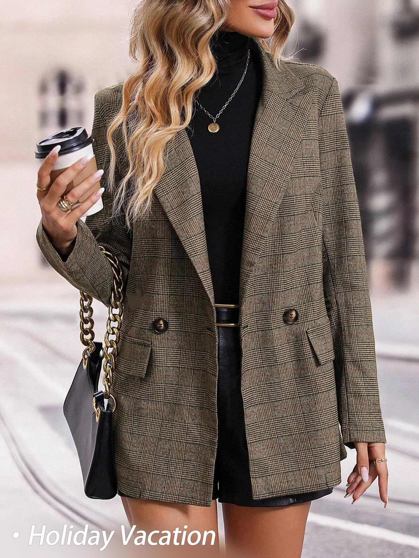 Mina Self Old Money Clothes 2025 Fall Outfits for Women Winter Brown Tan Khaki Womens Christmas Party Nye New Years Eve Clothes Womens Trendy Boyfriend Fashion Ladies Women's Blazers & Suit Jackets - Image 2