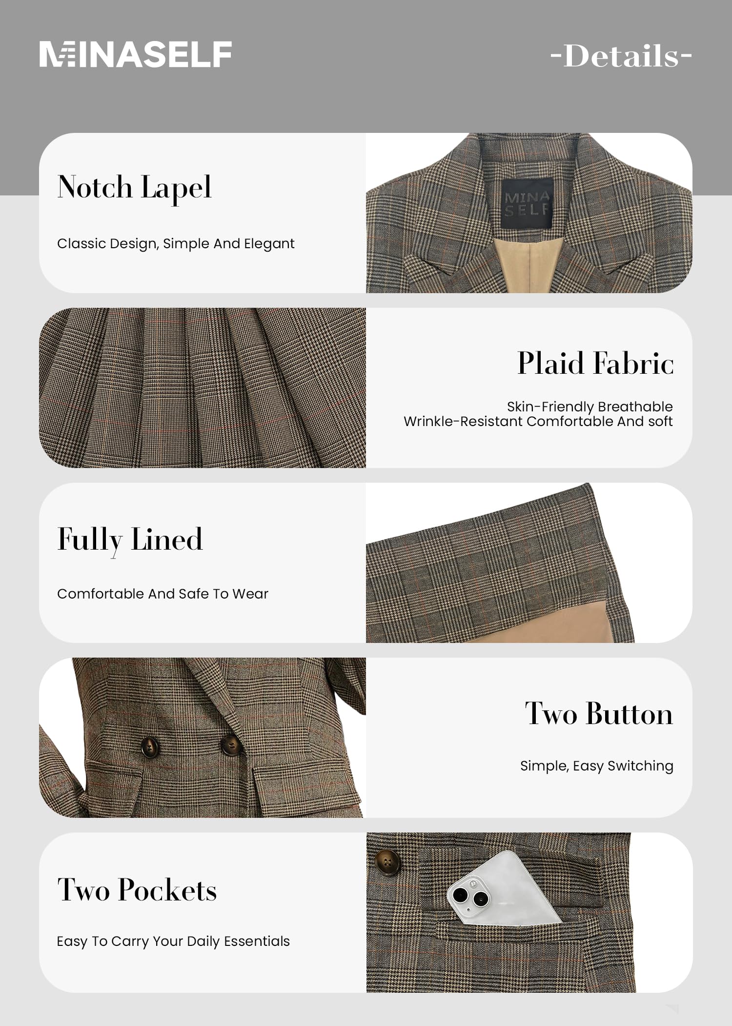 Mina Self Old Money Clothes 2025 Fall Outfits for Women Winter Brown Tan Khaki Womens Christmas Party Nye New Years Eve Clothes Womens Trendy Boyfriend Fashion Ladies Women's Blazers & Suit Jackets - Image 3