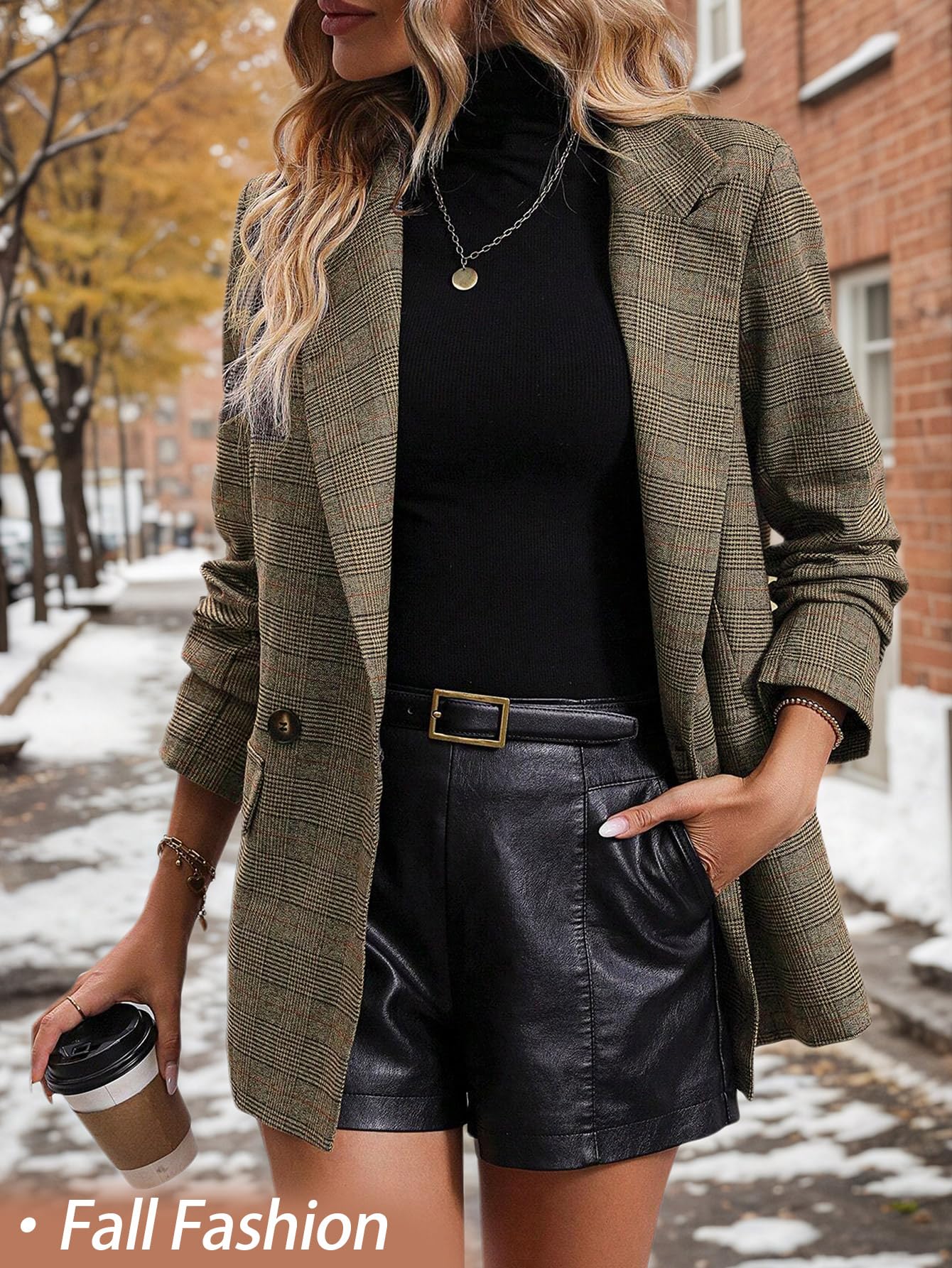 Mina Self Old Money Clothes 2025 Fall Outfits for Women Winter Brown Tan Khaki Womens Christmas Party Nye New Years Eve Clothes Womens Trendy Boyfriend Fashion Ladies Women's Blazers & Suit Jackets - Image 6