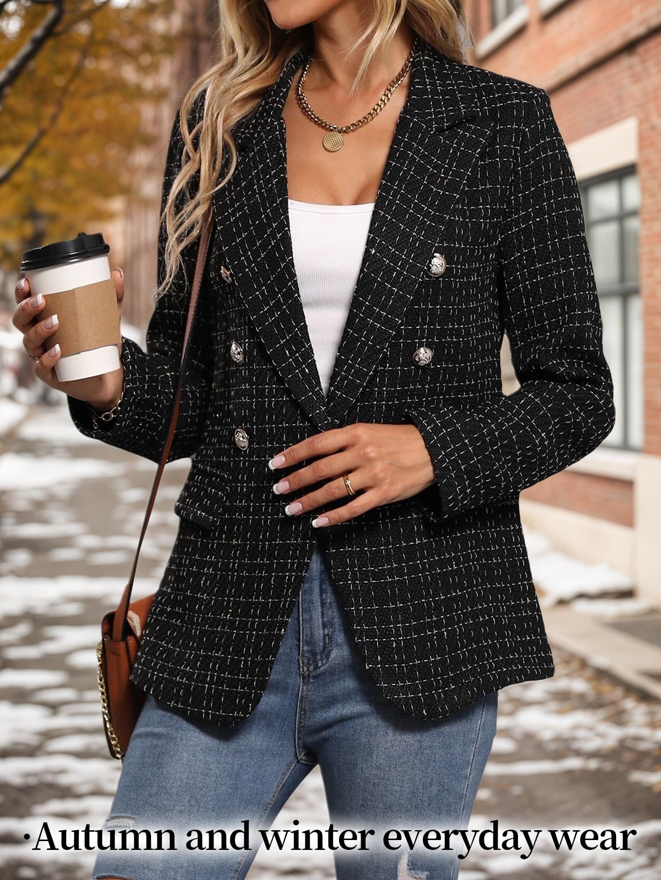 Mina Self Tweed Blazers Jacket for Women 2025 Winter Christmas Party Nye New Years Eve Clothes Outfits Black Cute Ladies Casual Chamarras para Mujer Womens Lightweight Women's Jackets - Image 6