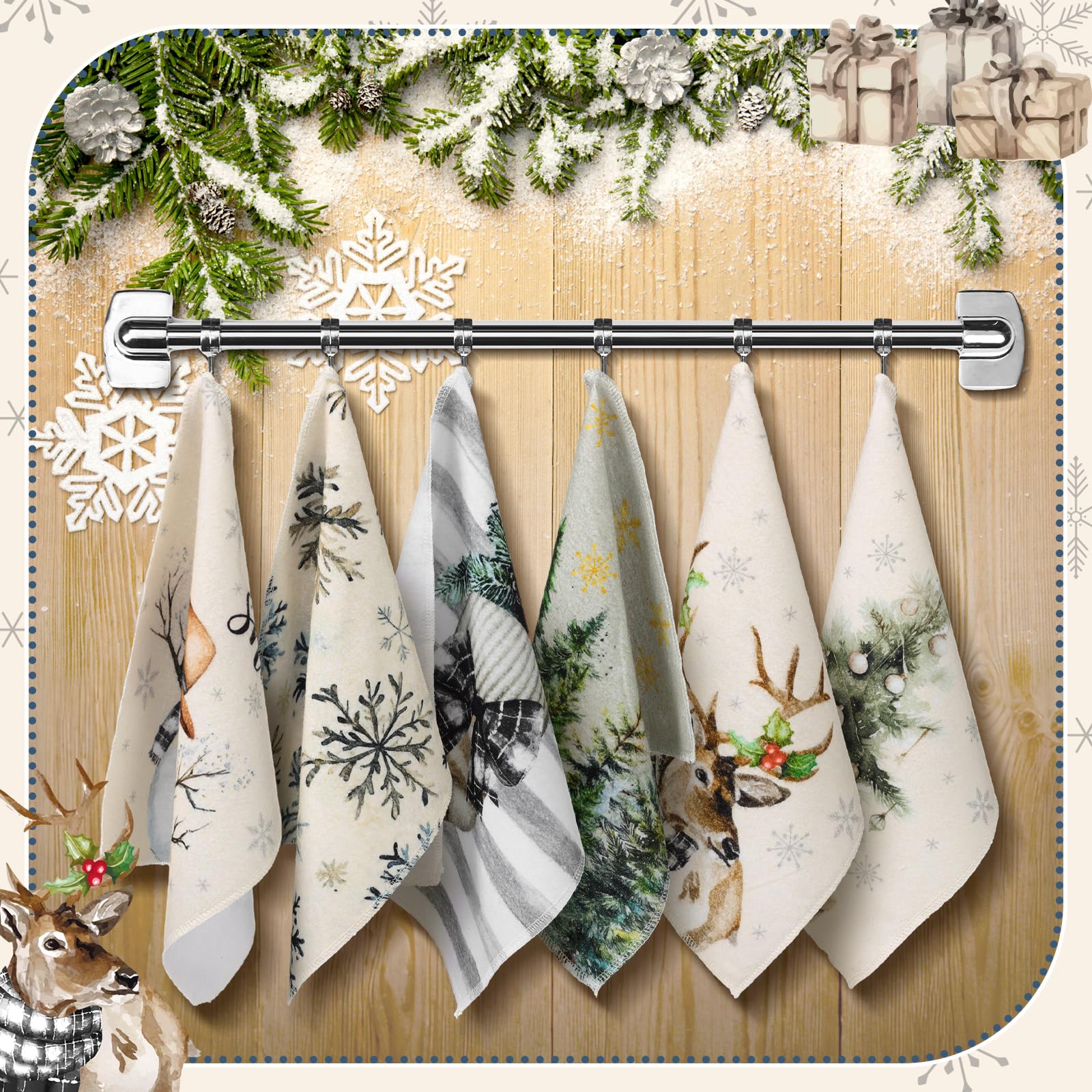 Mindsoft 36 Pcs Christmas Reusable Paper Towels Rolls Washable Bulk Winter Christmas Tree Reindeer Kitchen Dish Towels Paperless Reusable Cloth Cotton Napkins with Cardboard for Kitchen Home Bathroom - Image 6