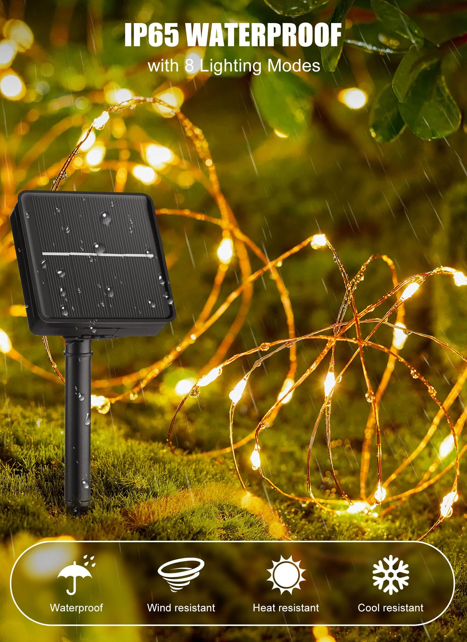 Minetom Solar String Lights, 4 Packs Total 132Ft 400 LED Solar Fairy Lights, Waterproof Solar Lights for Outside Patio Yard Tree Wedding Christmas, Warm White - Image 8