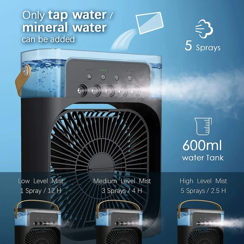 Mini Frost Fan, Portable Air Conditioner AC Cooler Humidifier, Personal Air Cooler With1/2/3 H Timing, 7 Colors LED Light, 3 Wind Speeds and 3 Spray Modes, for Office Home Dorm Travel (White) - Image 2