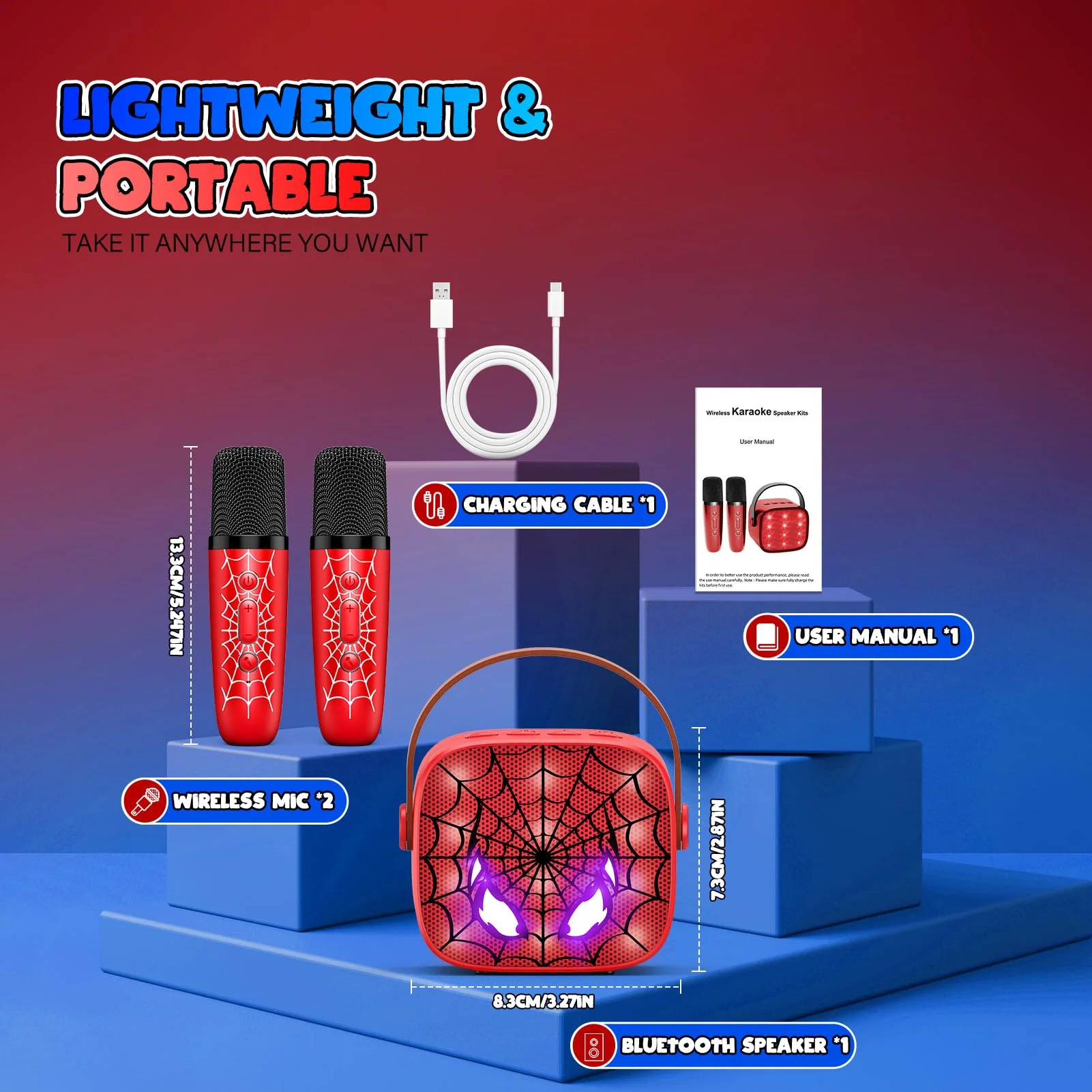 Mini Karaoke Machine Toys Gifts: Kids Toys Christmas Birthday Gifts for 4 5 6 7 8 9 Years Old Girl Boy Stocking Stuffers LED Portable Bluetooth Speaker with 2 Wireless Microphone Girl Gift Age 3-12+ - Image 2