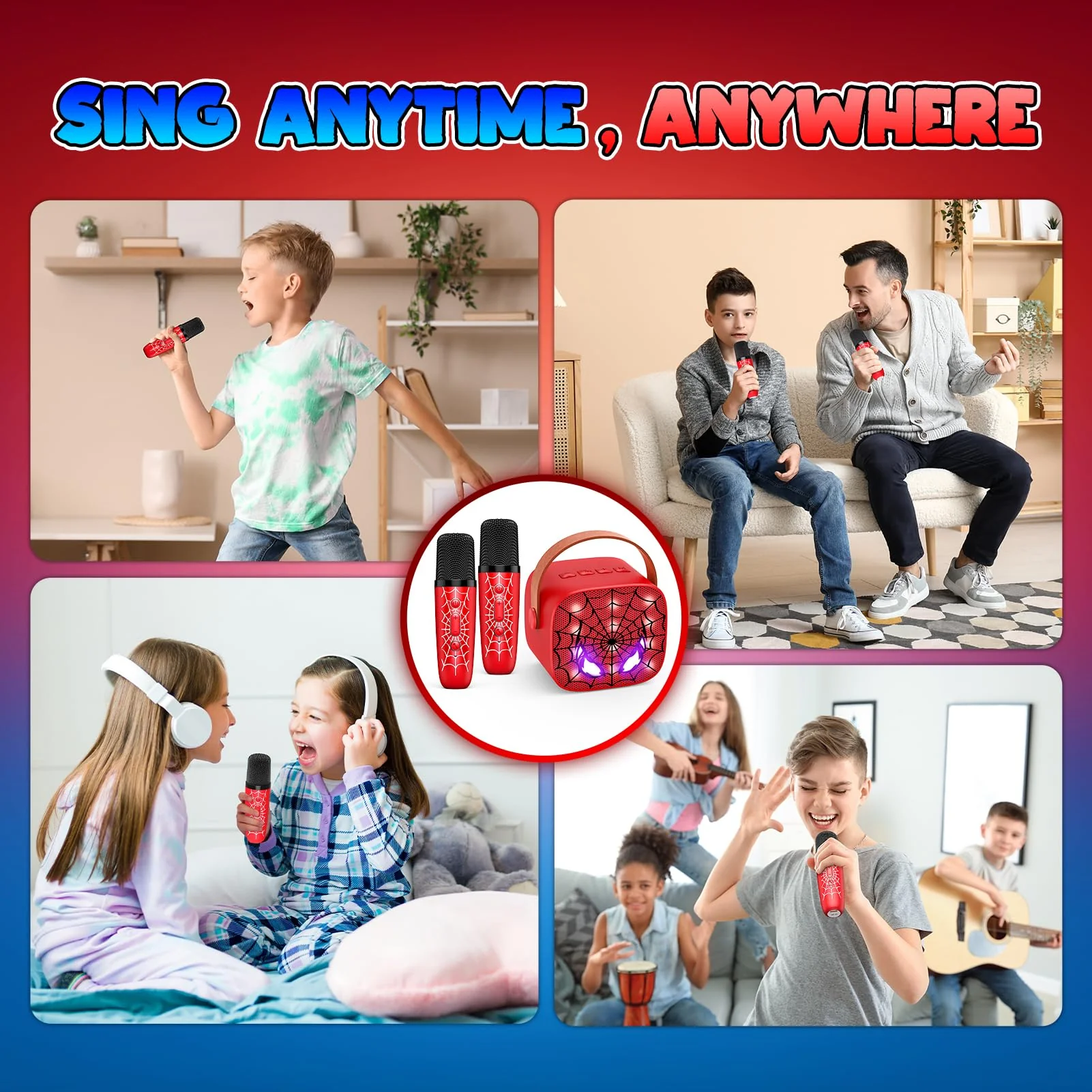 Mini Karaoke Machine Toys Gifts: Kids Toys Christmas Birthday Gifts for 4 5 6 7 8 9 Years Old Girl Boy Stocking Stuffers LED Portable Bluetooth Speaker with 2 Wireless Microphone Girl Gift Age 3-12+ - Image 3