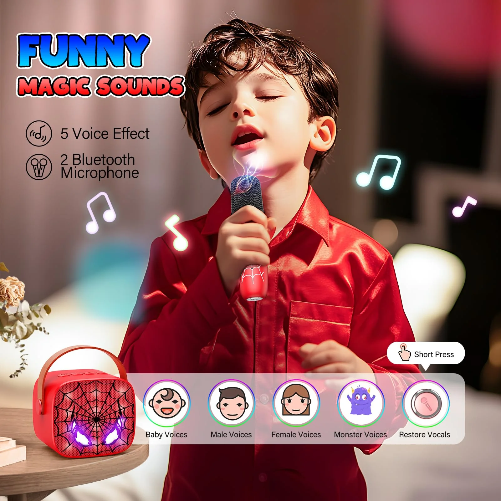 Mini Karaoke Machine Toys Gifts: Kids Toys Christmas Birthday Gifts for 4 5 6 7 8 9 Years Old Girl Boy Stocking Stuffers LED Portable Bluetooth Speaker with 2 Wireless Microphone Girl Gift Age 3-12+ - Image 4