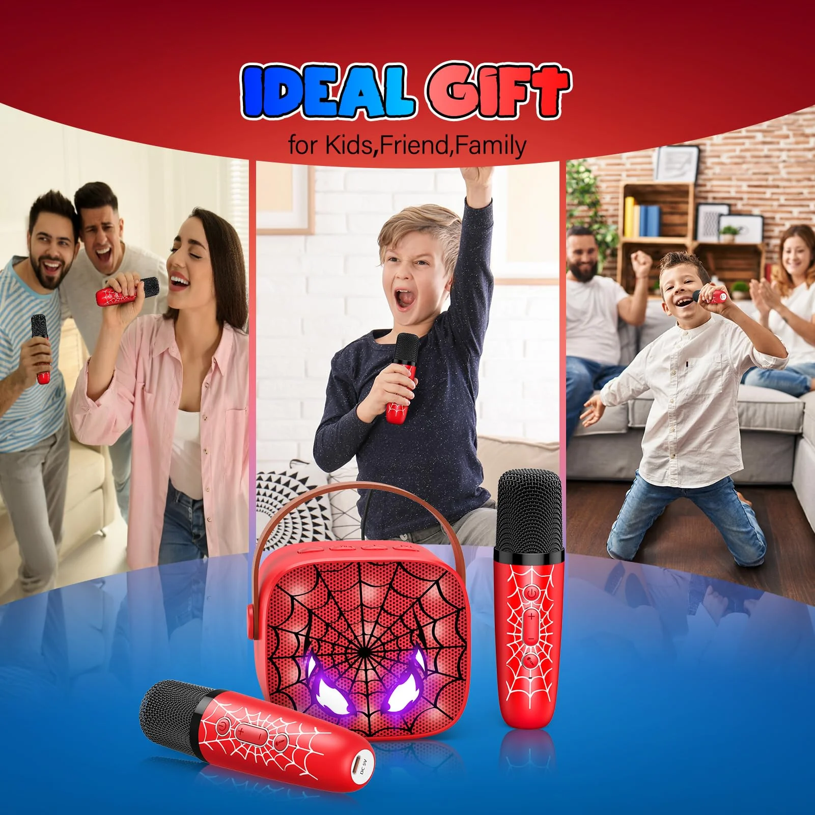 Mini Karaoke Machine Toys Gifts: Kids Toys Christmas Birthday Gifts for 4 5 6 7 8 9 Years Old Girl Boy Stocking Stuffers LED Portable Bluetooth Speaker with 2 Wireless Microphone Girl Gift Age 3-12+ - Image 5