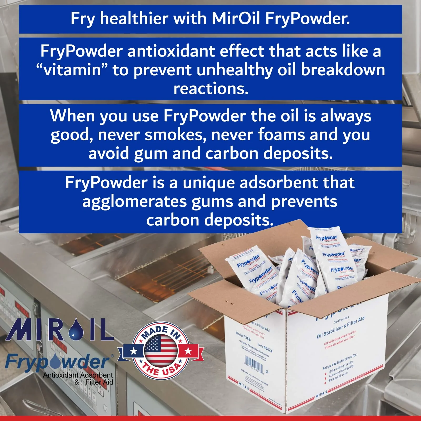 MirOil L106 Fry Powder Oil Stabilizer and Filter Aid, Deep Fryer Cooking Oil Saver, Removes Fryer Grease Contaminants & Carbon Deposits, Helps Save Grease, 2 x 4 Gallons of L104 (8Gallons) Fry Powder - Image 7