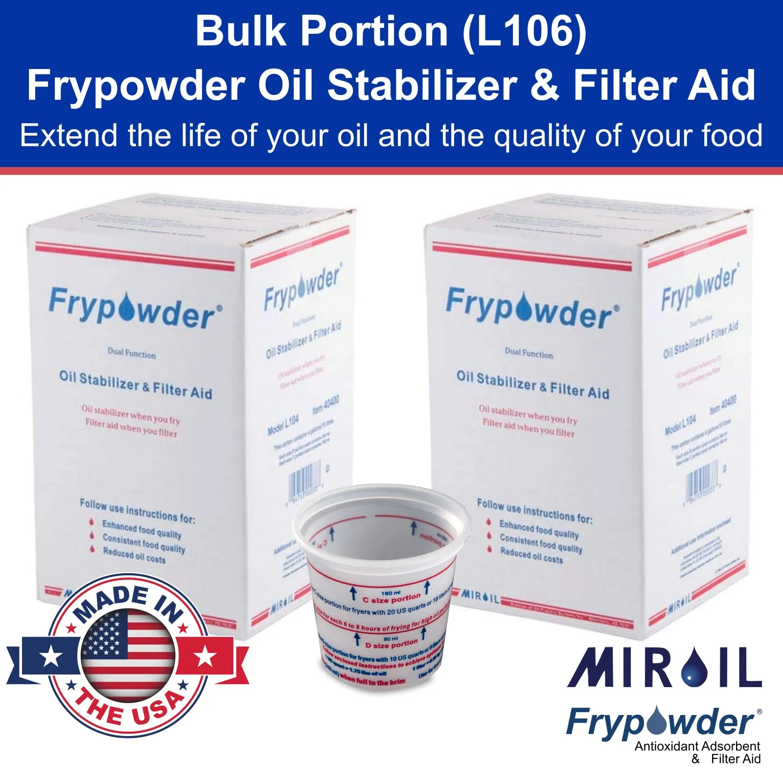 MirOil L106 Fry Powder Oil Stabilizer and Filter Aid, Deep Fryer Cooking Oil Saver, Removes Fryer Grease Contaminants & Carbon Deposits, Helps Save Grease, 2 x 4 Gallons of L104 (8Gallons) Fry Powder - Image 9