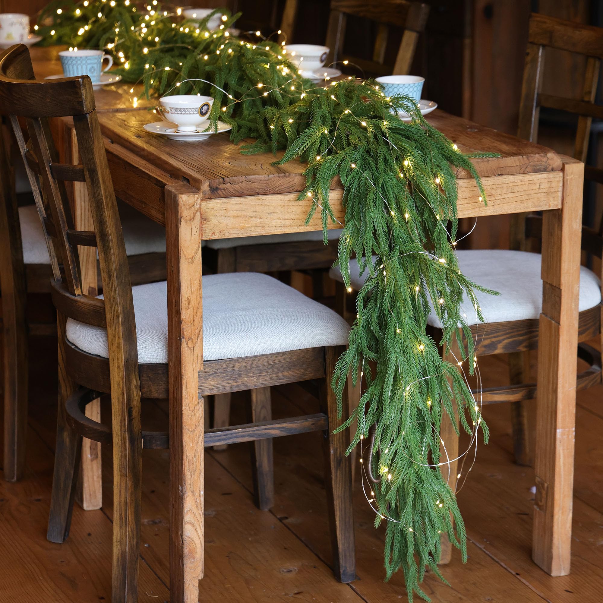 MISSPIN 9ft Christmas Garland with Lights, Real Touch Norfolk Pine Garland, Green Artificial Greenery Garland for Table, Mantle, Wall, Indoor, Outdoor Christmas Decorations - Image 6
