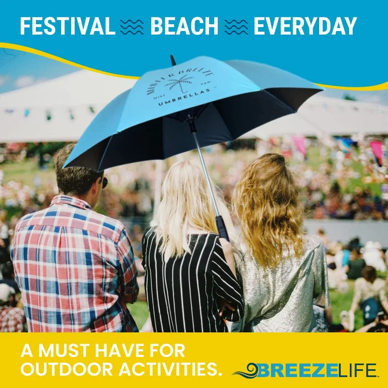 MISTERBREEZE Gray Umbrella with Fan and Mister. A portable misting fan that blocks 99.9% of all UVA and UVB rays. Personal outdoor sun protection at festivals, beach, golf or other sports activities. - Image 3