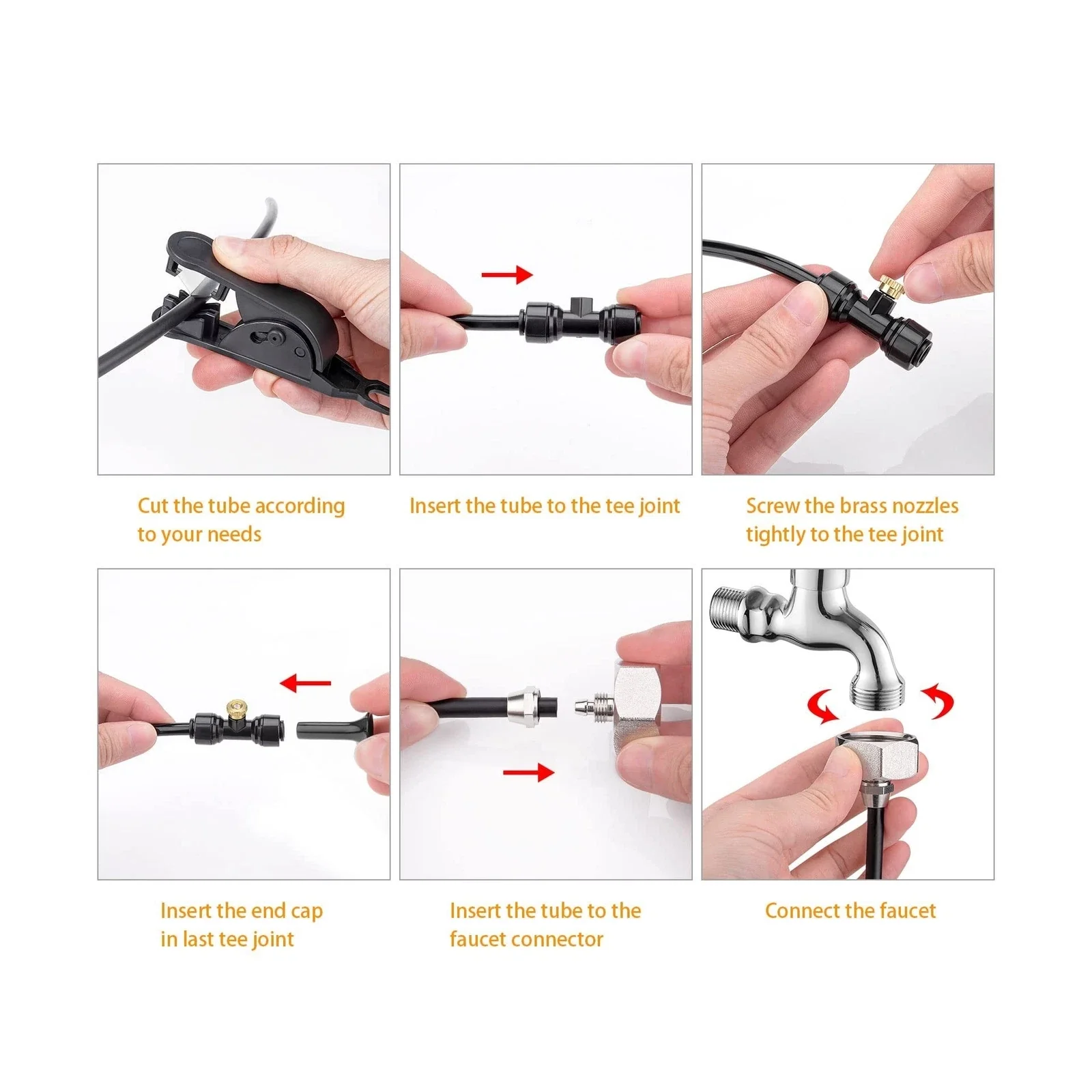 Misting Cooling System 98.4FT (30M) Misting Line + 50 Brass Mist Nozzles + 45 T-Connectors + 1 Faucet Adapters (3/4") Outdoor Mister for Patio Garden Greenhouse Trampoline for Waterpark - Image 4