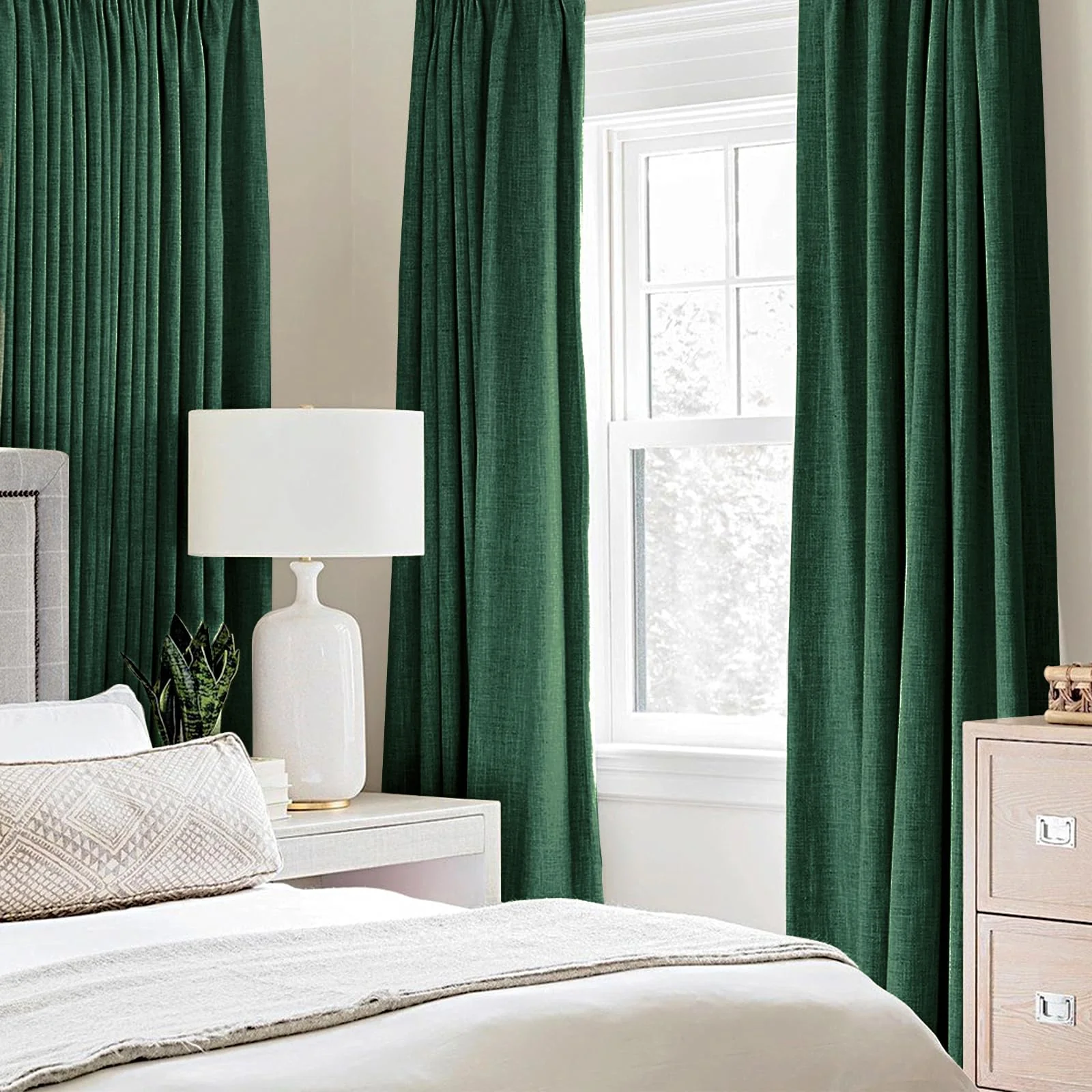 MIULEE 100% Blackout Linen Curtains for Bedroom Thermal Insulated Emerald Green Grommet Room Darkening Curtains & Drapes Christmas Decor for Living Room Nursery 52 x 84 Inch (2 Panels) - Image 7