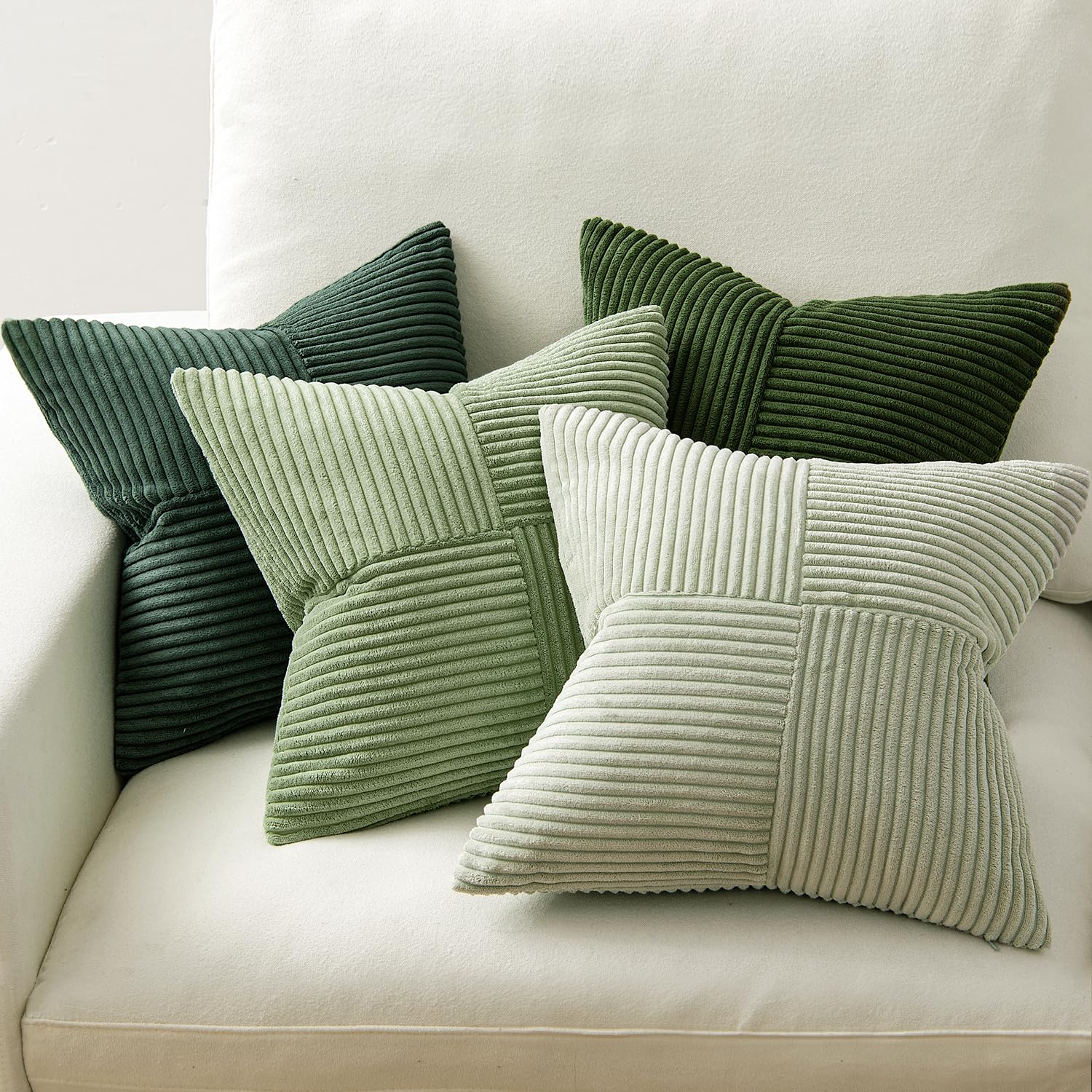 MIULEE Christmas Green Decorative Throw Pillow Covers 20x20 Inch Set of 4 Boho Farmhouse Cushion Covers Mordern Nordic Pillow Cases Soft Corduroy Gradient Home Decor for Couch Sofa Living Room Bed - Image 3