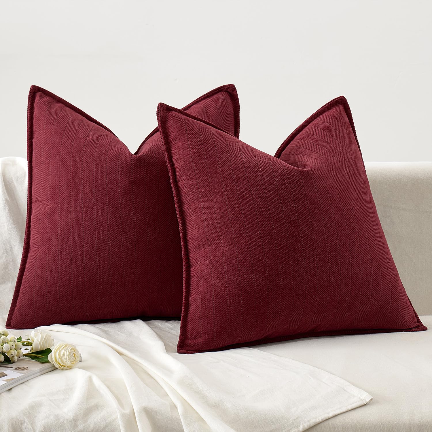 MIULEE Pack of 2 Christmas Burgundy Decorative Pillow Covers 18x18 Inch Soft Chenille Luxurious Couch Throw Pillows Farmhouse Cushion Covers with Elegant Design for Sofa Bedroom Living Room Decor - Image 3