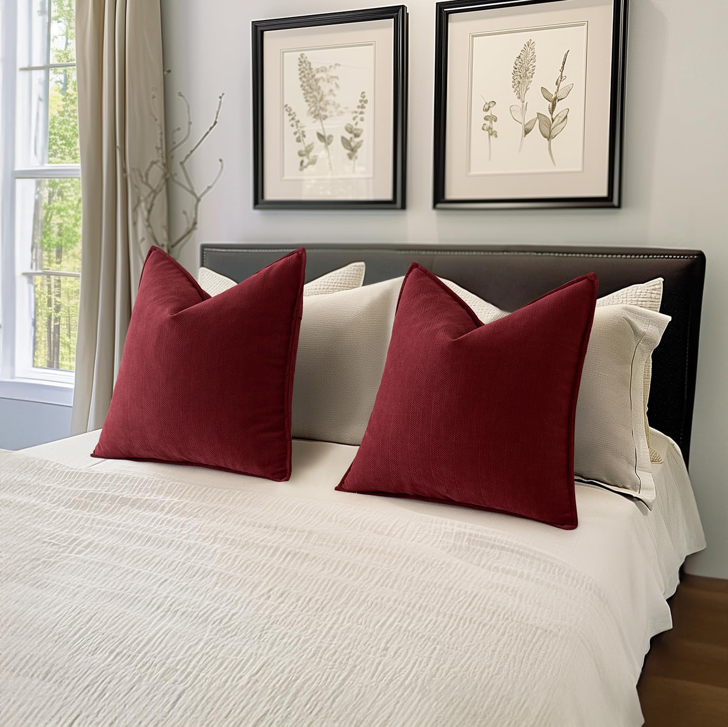 MIULEE Pack of 2 Christmas Burgundy Decorative Pillow Covers 18x18 Inch Soft Chenille Luxurious Couch Throw Pillows Farmhouse Cushion Covers with Elegant Design for Sofa Bedroom Living Room Decor - Image 4
