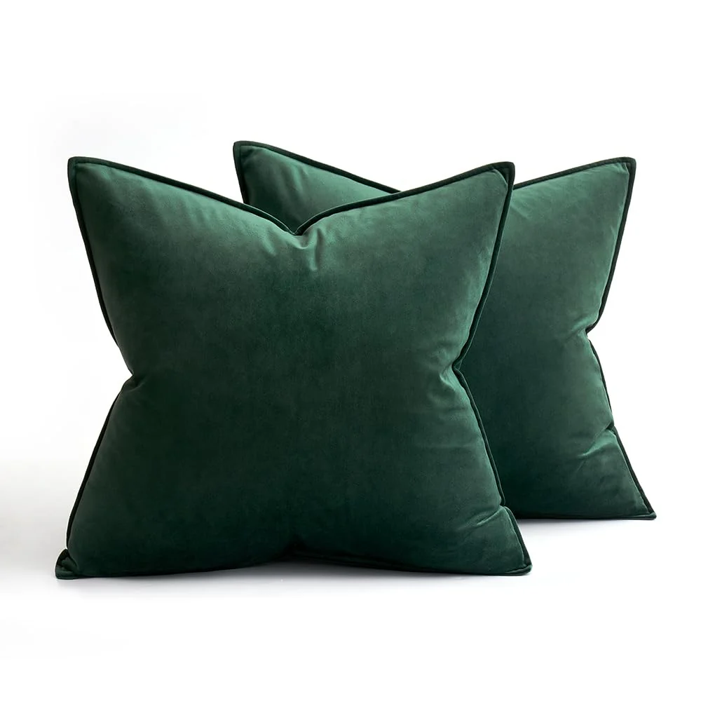 MIULEE Pack of 2 Christmas Decorative Velvet Throw Pillow Cover Soft Pillowcase Solid Square Eruo Sham Cushion Case for Winter Sofa Bedroom Car 24x24 Inch 60x60 Cm Army Green - Image 3