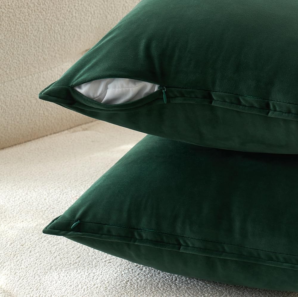 MIULEE Pack of 2 Christmas Decorative Velvet Throw Pillow Cover Soft Pillowcase Solid Square Eruo Sham Cushion Case for Winter Sofa Bedroom Car 24x24 Inch 60x60 Cm Army Green - Image 6