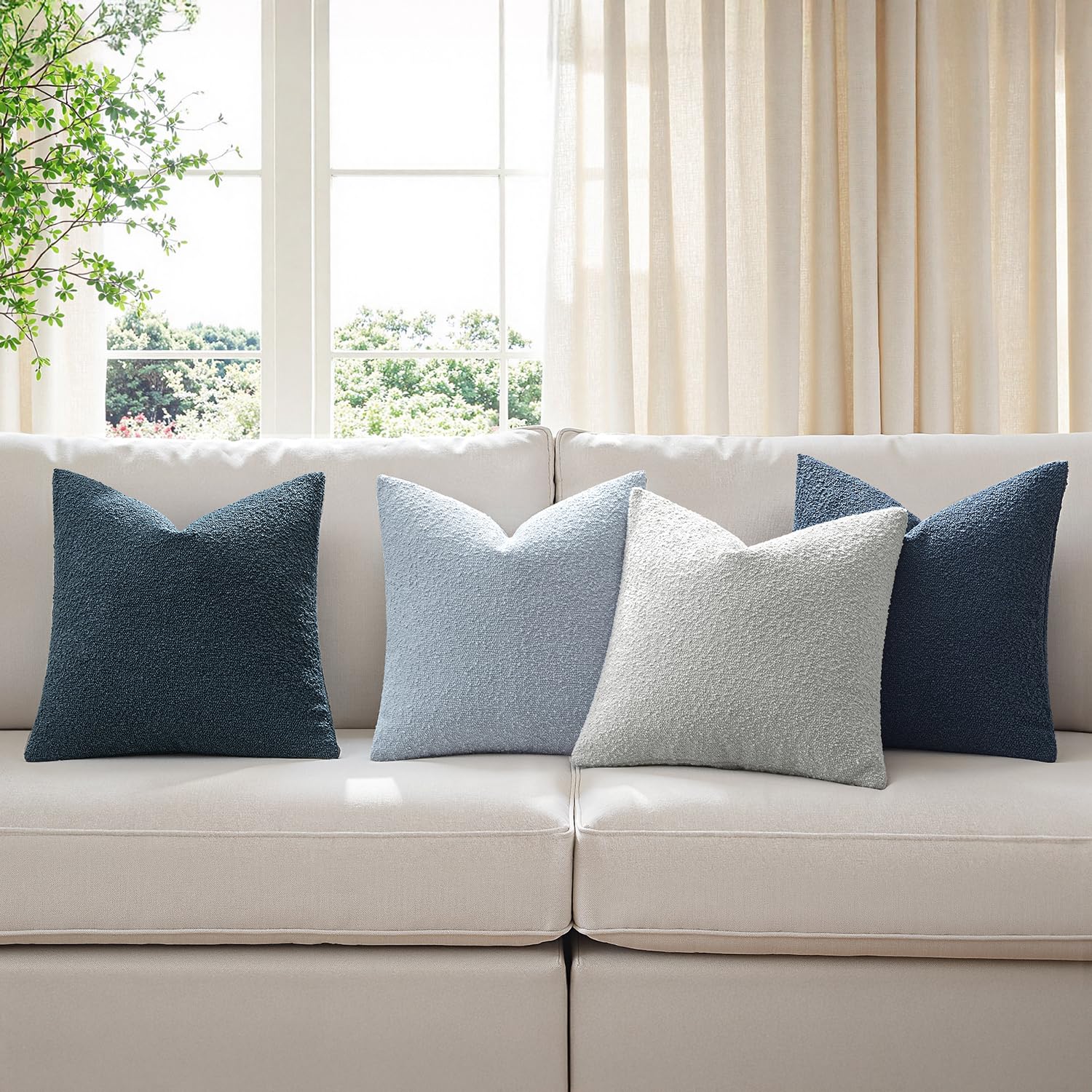 MIULEE Pack of 4 Decorative Textured Boucle Christmas Throw Pillow Covers 18x18 Inch Neutral Blue Accent Solid Pillow Cases Couch Cushion Covers for Modern Farmhouse Boho Bed Livingroom Home Decor - Image 6