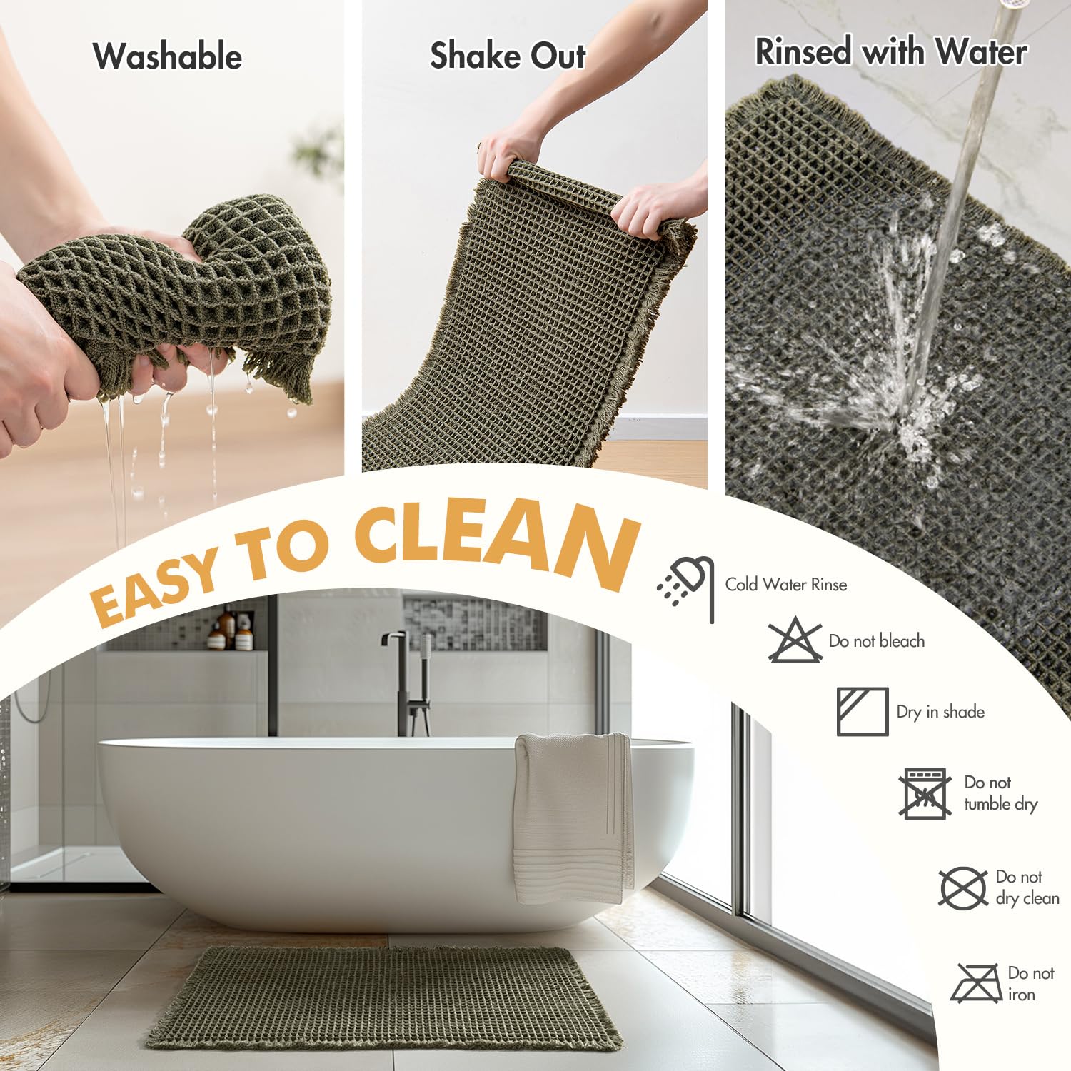 MIULEE Set of 2 Waffle Bathroom Rugs, Super Absorbent Non Slip Bath Rugs, Washable Bath Mats with Tassels, Ultra Soft Rubber Backed Shower Mats for Bathroom Floor, Tub, Christmas Green, 18x30 Inch - Image 2