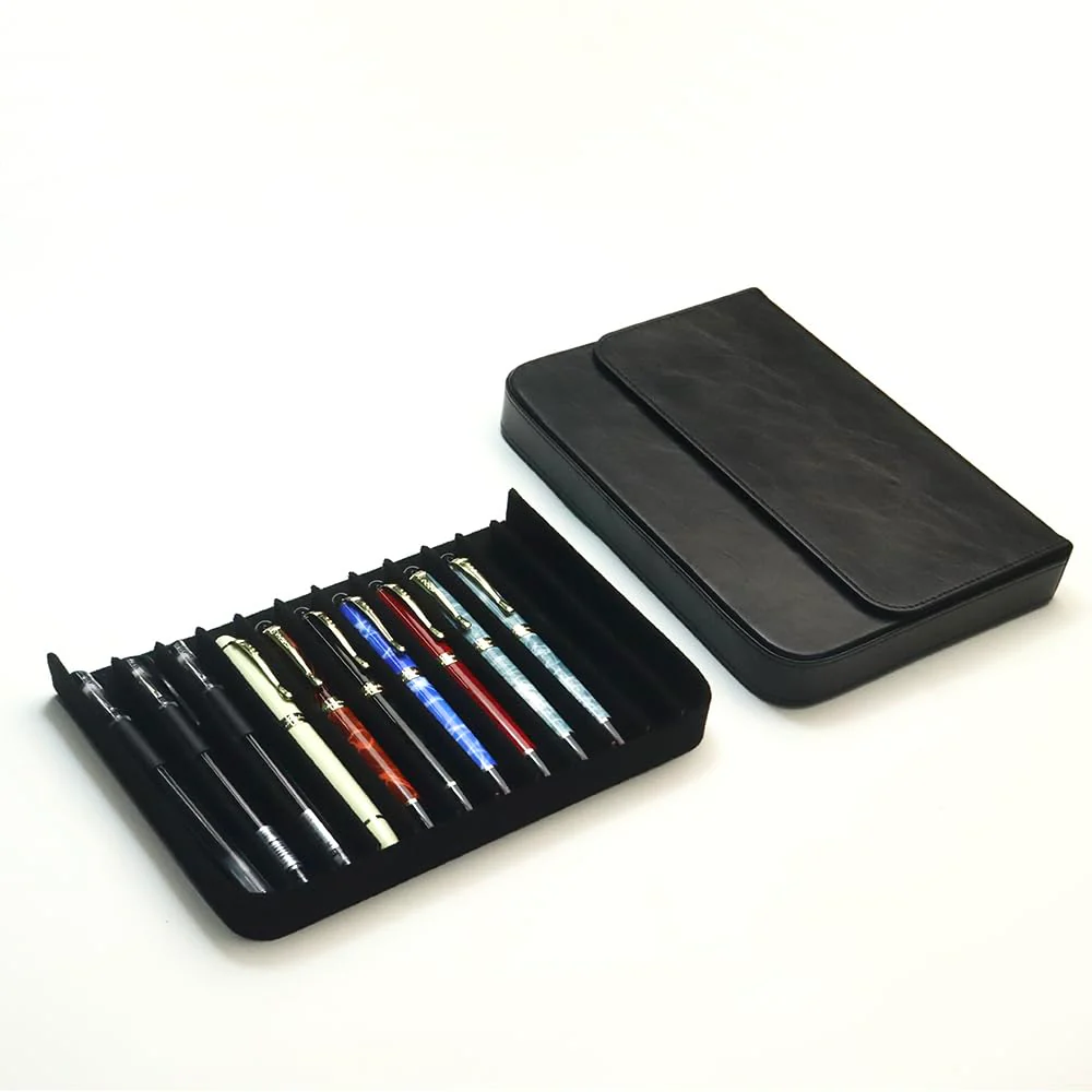 MIVLXLX Leather 12 Fountain Pen/Pencil Tray Case Organizer, Fashion Design, Handmade, Magnetic Closure with Drawer, Christmas Gift for Man/Woman/Office, 12 Slots(black) - Image 9