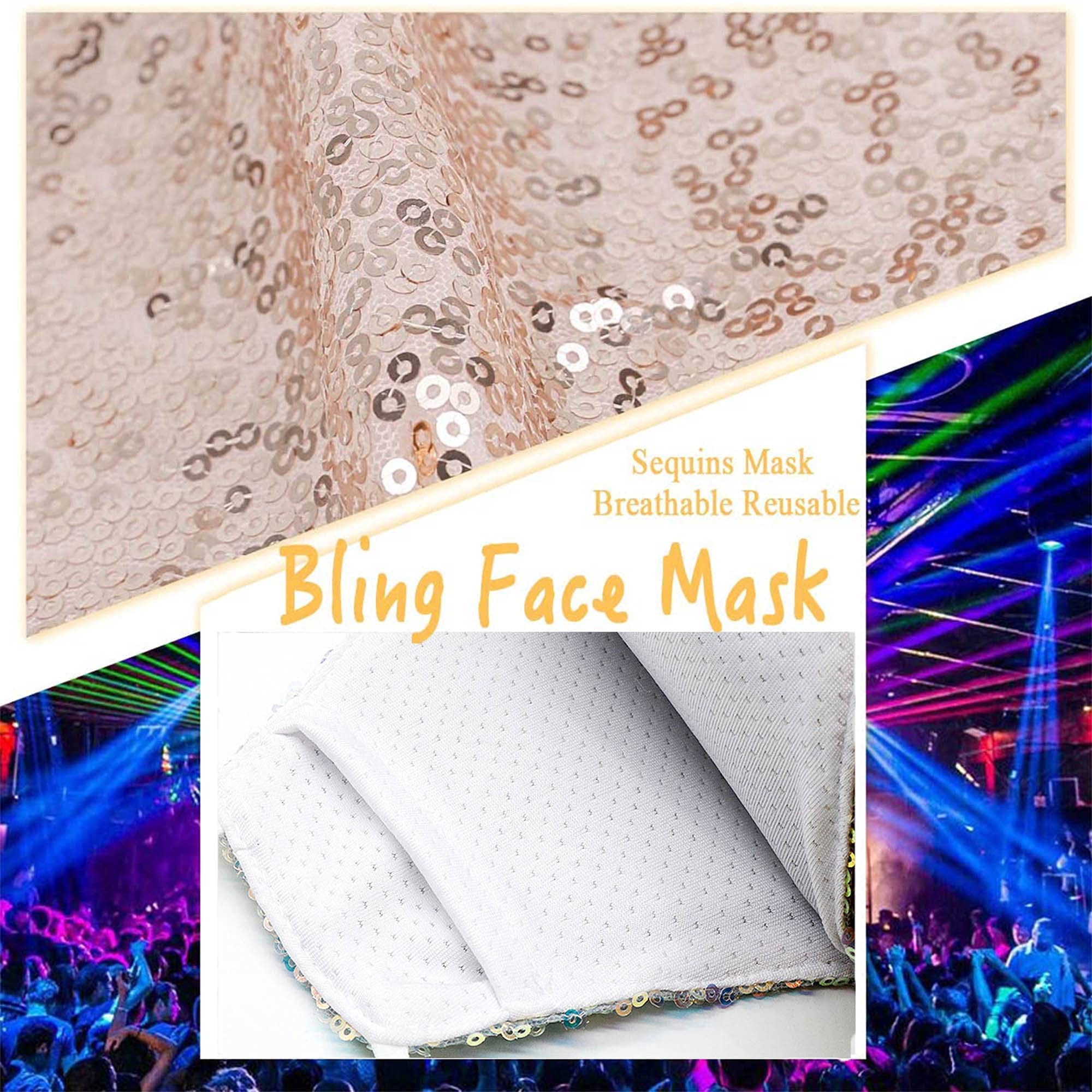MLGDA Sparkly Sequin Face Cover Glitter Cotton Sequins Masc Masquerade Face Covering (Khaki) - Image 4