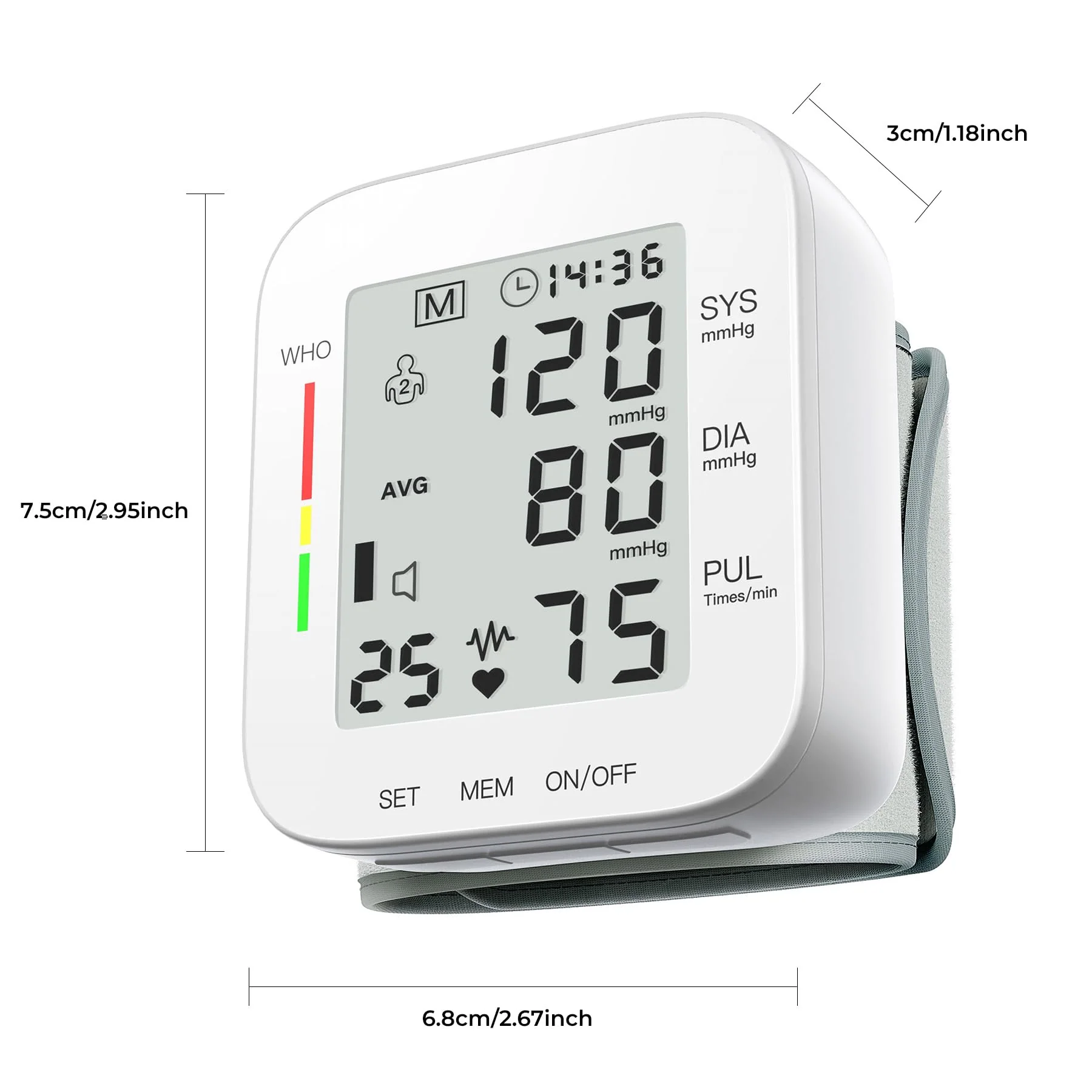 MMIZOO Wrist Blood Pressure Monitor Large LCD Display BP Machine Adjustable Cuff 5.31-7.68 inch Automatic 99x2 Sets Memory with Carrying Case for Home Use (W1681) - Image 2