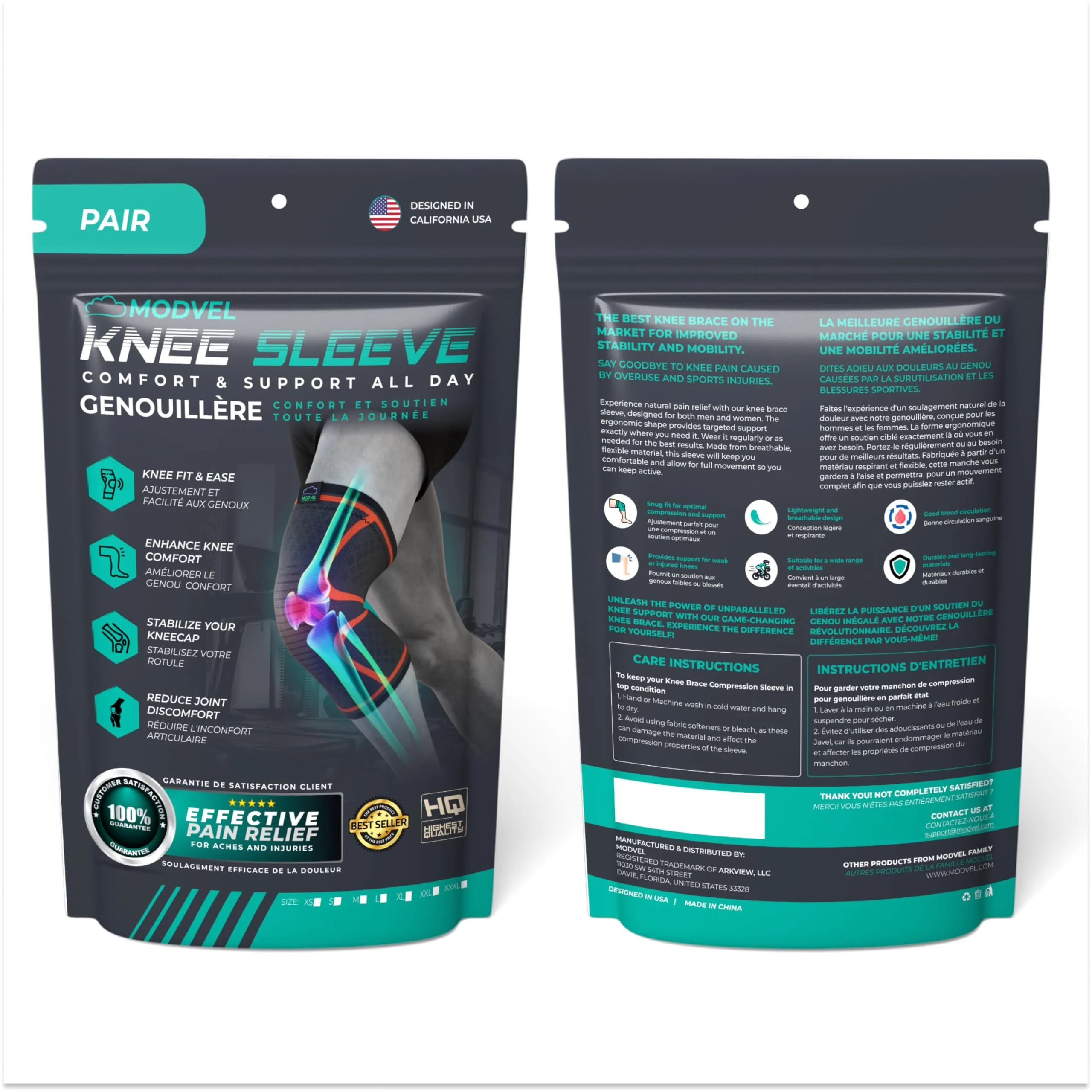 Modvel Compression Knee Brace for Women & Men, 2-Pack Knee Brace for Running Knee Pain, Knee Support Compression Sleeve, Workout Sports Knee Braces for Meniscus Tear, ACL & Arthritis Pain Relief - Image 2