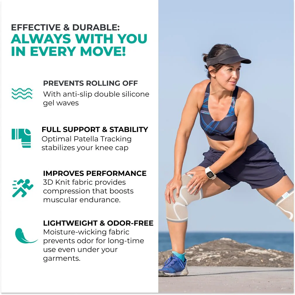 Modvel Compression Knee Brace for Women & Men - 2 Pack Knee Brace for Women Running Knee Pain, Knee Support Compression Sleeve, Workout Sports Knee Braces for Meniscus Tear ACL & Arthritis Pain Relief - Image 6