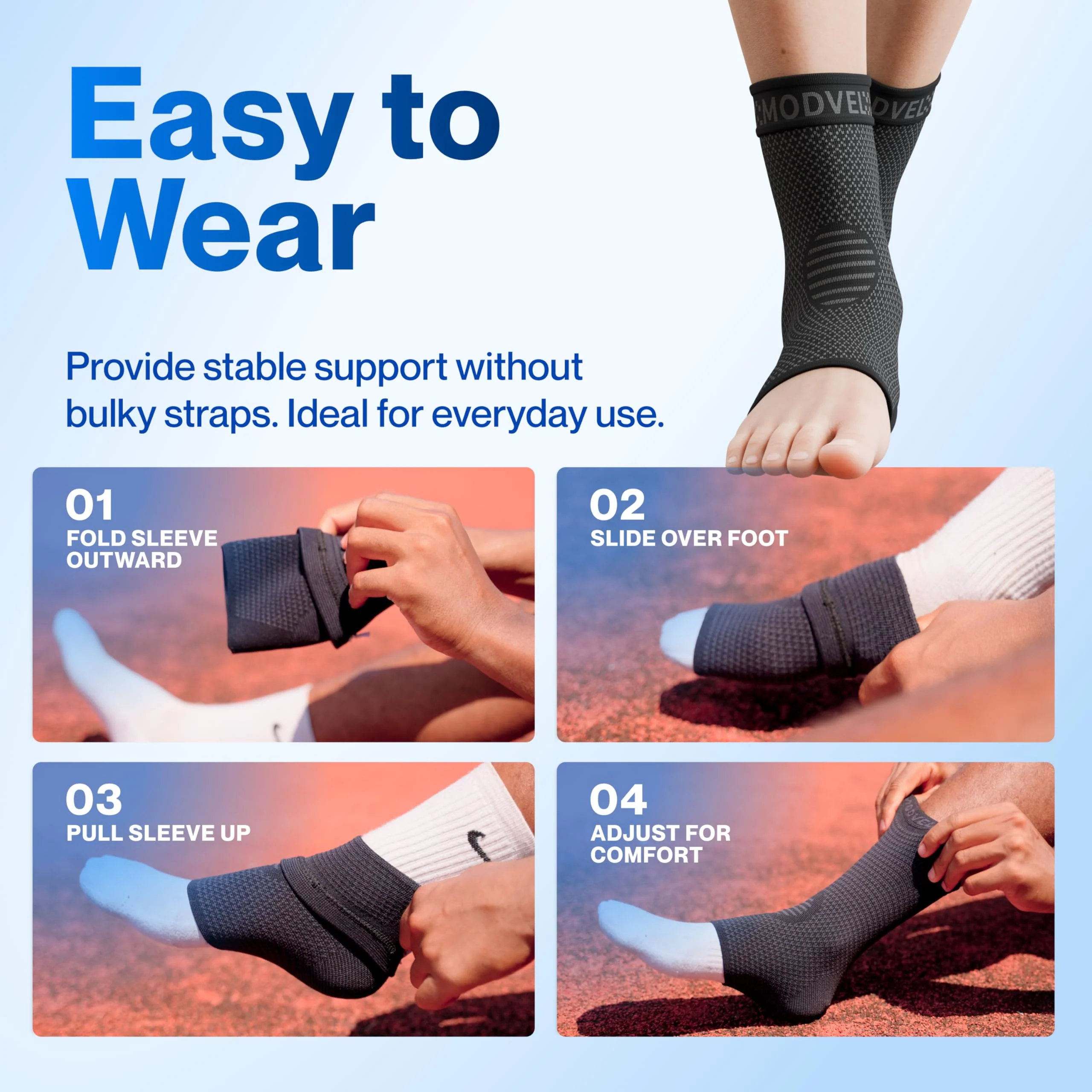 Modvel Foot & Ankle Brace Socks for Sprained Ankle Compression Sleeve - Plantar Fasciitis Relief Brace, Foot Support for pain Women & Men - Tendonitis & Arthritis Feet Sleeve, Stabilizing Ankles Wrap - Image 4