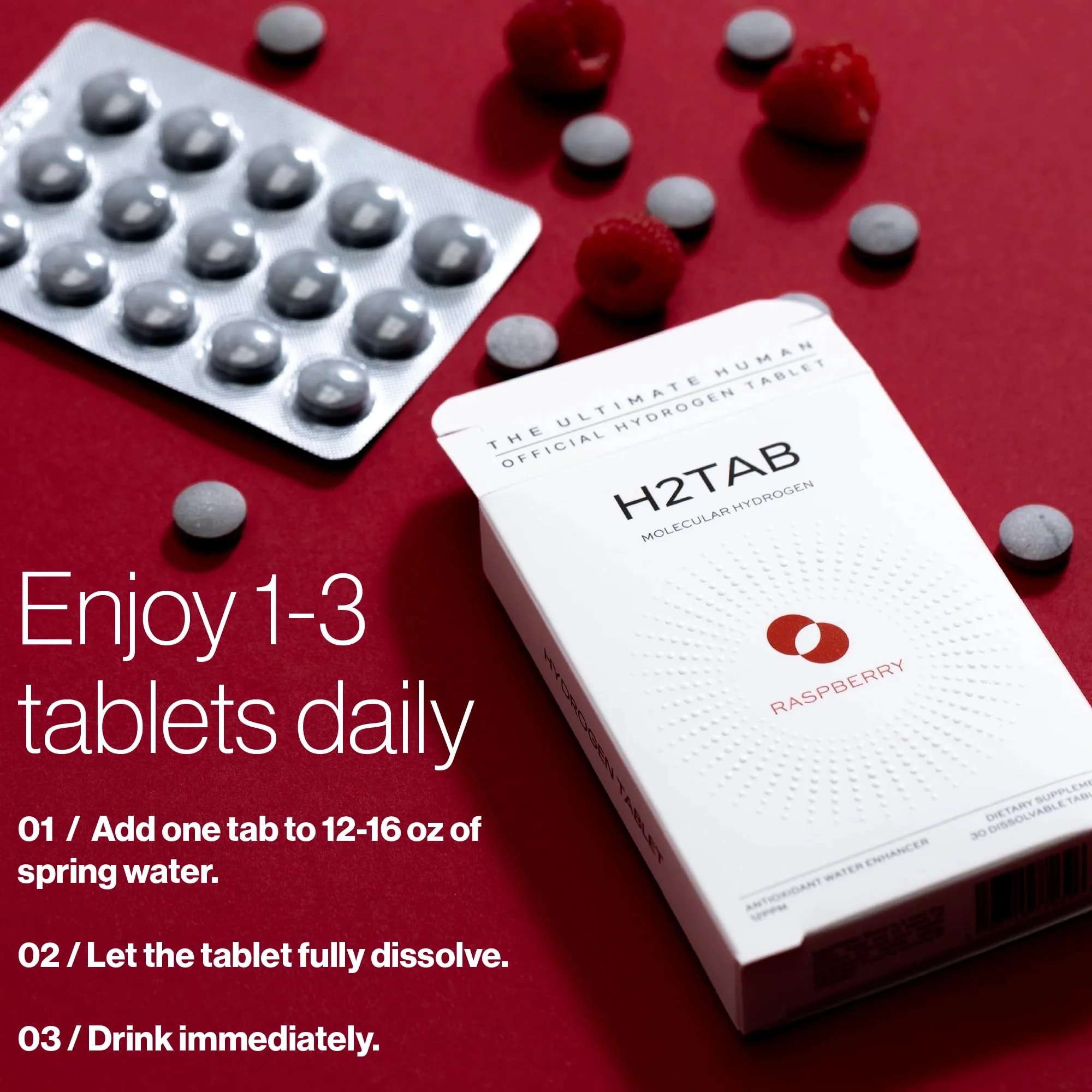 H2TAB Molecular Hydrogen Tablets with Magnesium – 12 PPM Hydrogen for Drinking Water – 30 Count Raspberry Flavor - Image 5