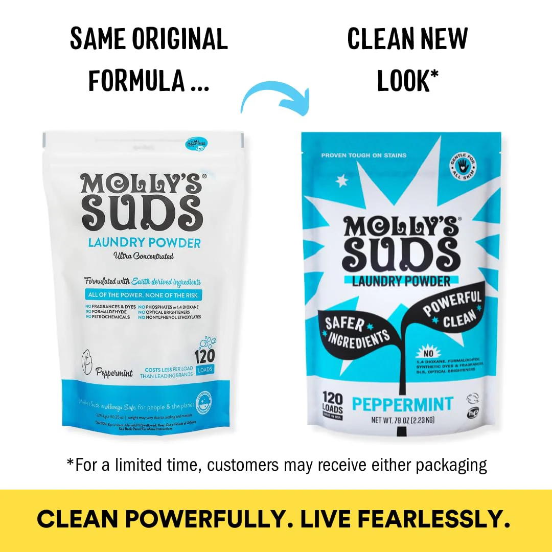 Molly's Suds Original Laundry Detergent Powder | Clean Laundry Detergent Powder for Sensitive Skin | Simple, Effective Ingredients, Stain Fighting | 120 Load (Peppermint) - Image 9