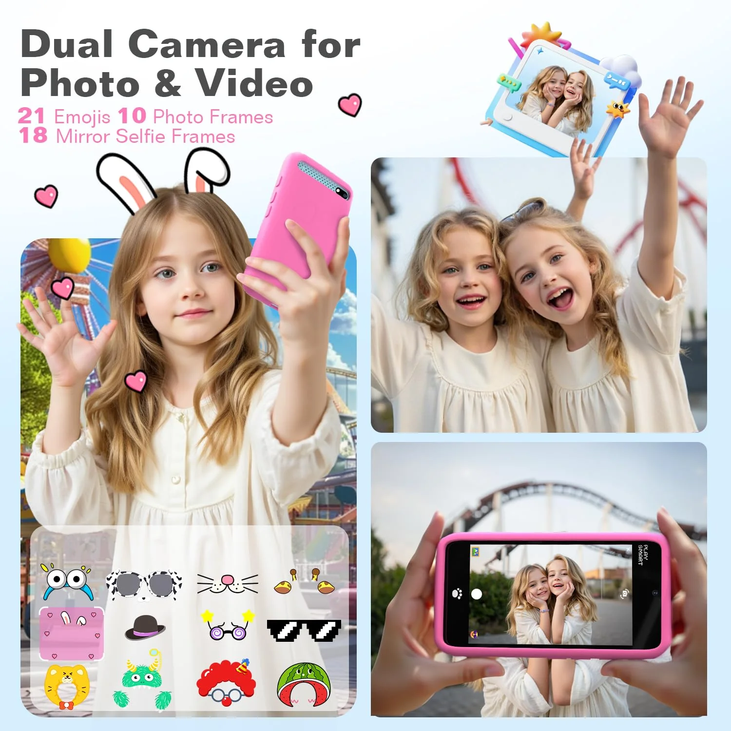 MOMILLA Toys Kids Smart Phone for Girls, 3.97” Cell Phone with Dual Cameras, Stickers & Frames, 200+ Games, 16GB Storage, Educational Mini Toddler Play Toy, Christmas Birthday Gift for Kids Age 3-10 - Image 6