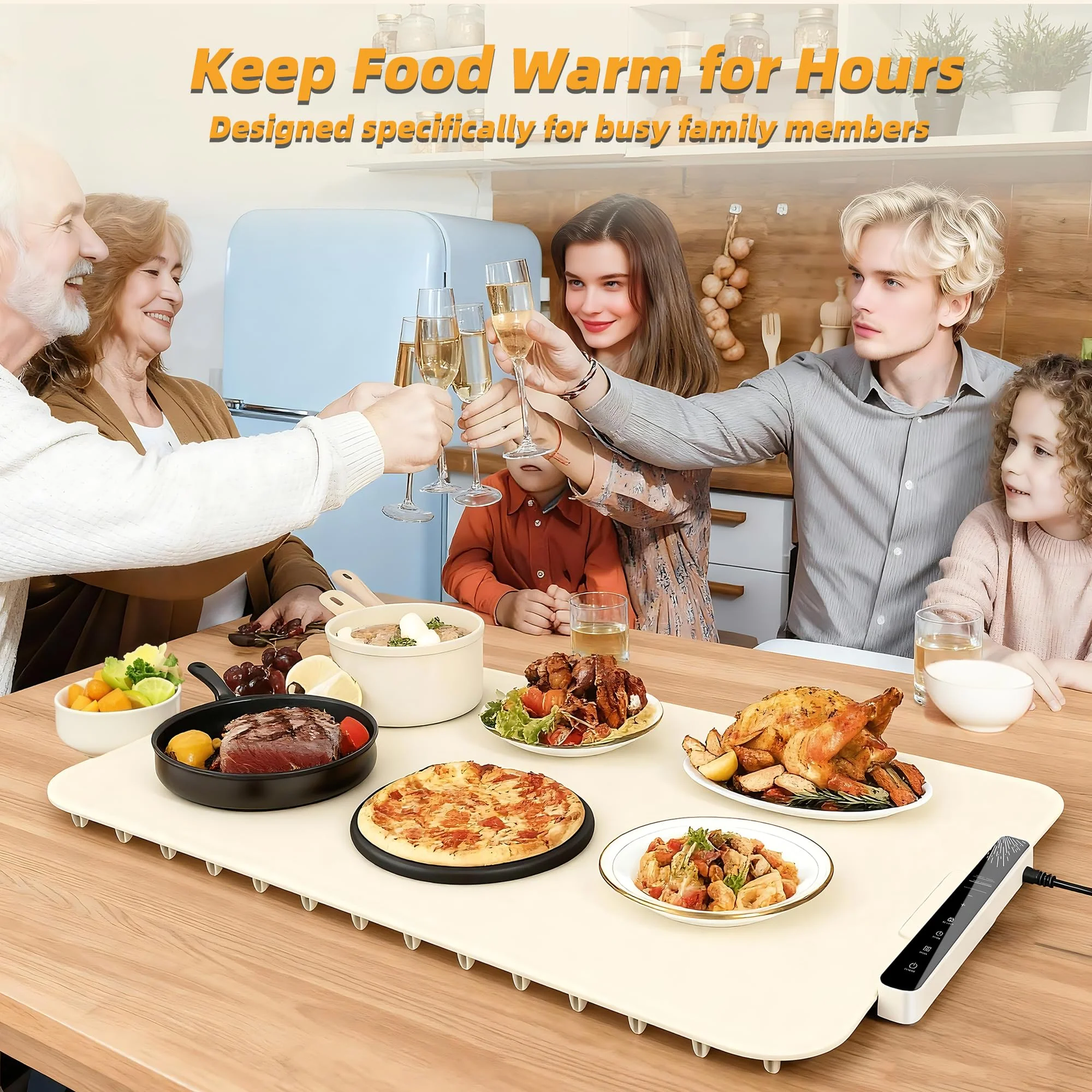 Monteka Warming Mat for Food 24.8"×15", Electric Warming Trays with APP & Button Control, Silicone Fast Heating Mat for Countertop, Rollable Dishwasher Safe Food Warmer for Parties Buffets Home Travel - Image 6