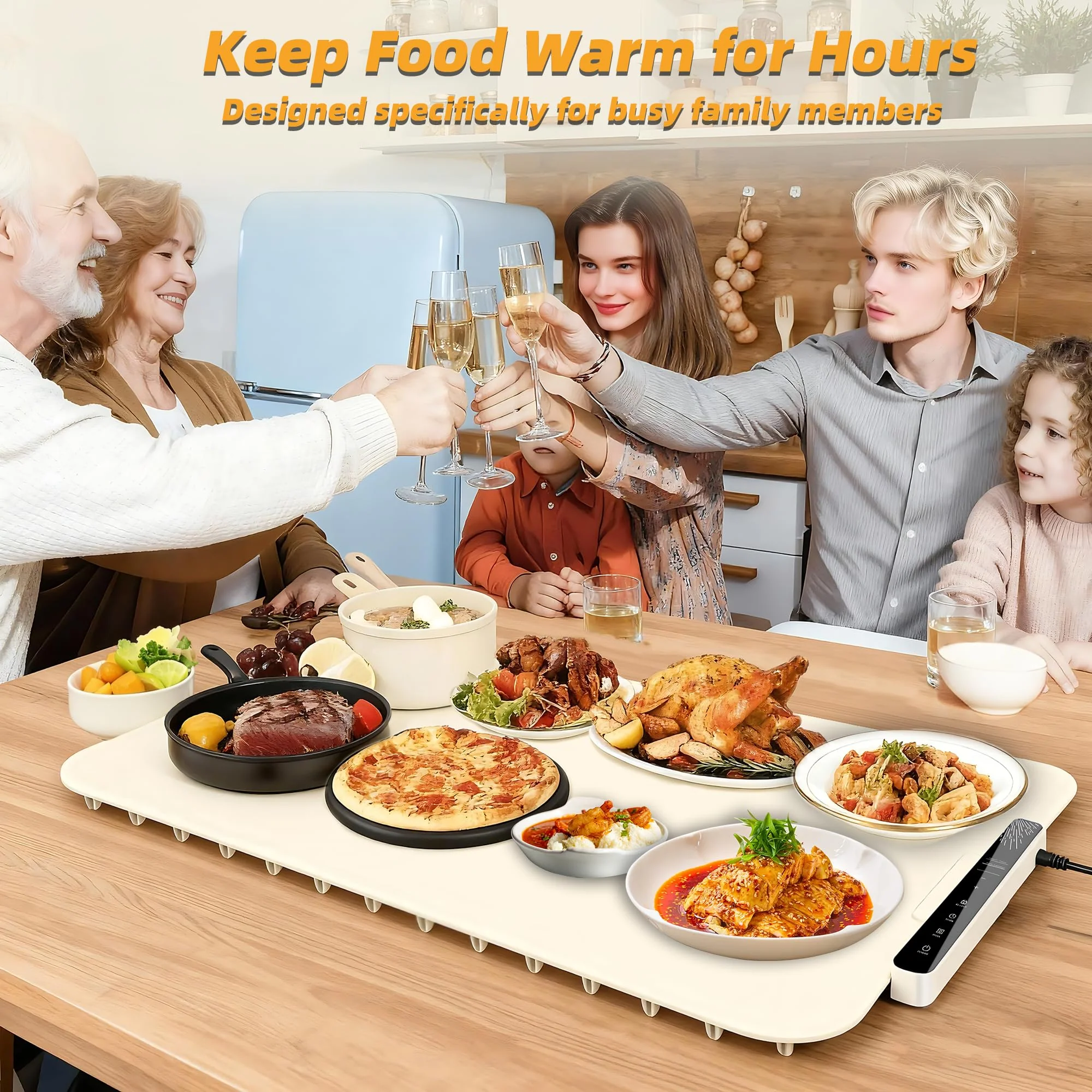 Monteka Warming Mat for Food 37"×15", Electric Warming Trays with APP & Button Control, Silicone Fast Heating Mat for Countertop, Rollable Dishwasher Safe Food Warmer for Parties Buffets Home Travel - Image 6