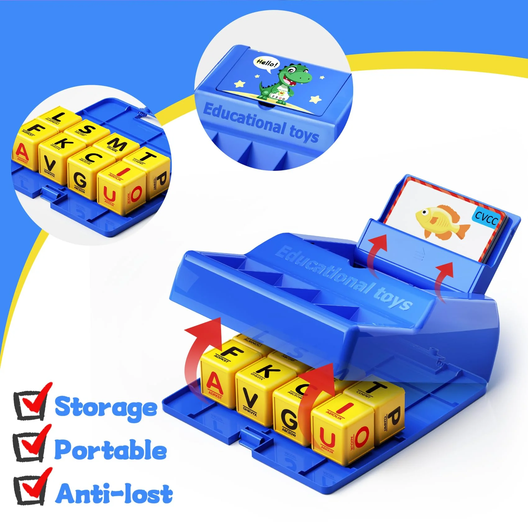 Montessori Matching Letter Game for Kids Ages 3-8 | Educational Learning Spelling Toys with Storage Function | Christmas Birthday Gifts for 3 4 5 6 Year Old Boys & Girls | Larger Blue (50% Bigger) - Image 6