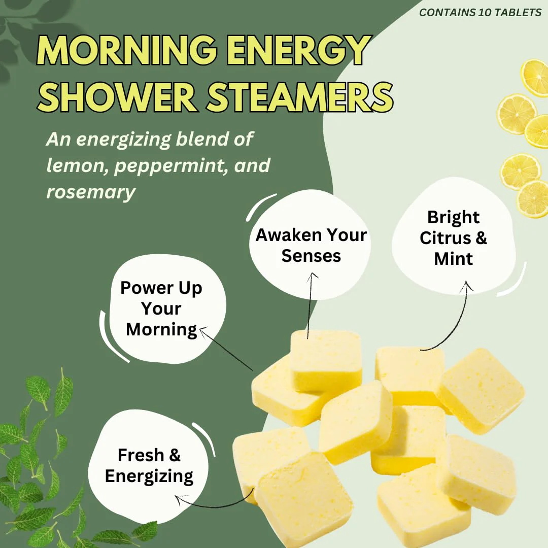 Morning Energy Shower Steamers Aromatherapy for Energy - Christmas Gift - Adult Stocking Stuffer - USA Made - Peppermint & Lemon Shower Bomb Tablets -Soothing Natural Essential Oils (10 Pack) - Image 9